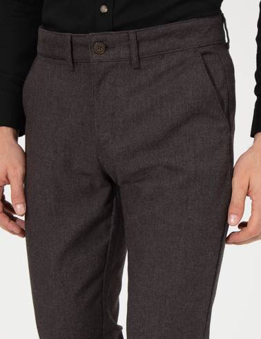 Kahverengi Slim Fit Keten Karışımlı Kanvas Pantolon
