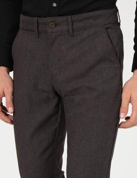 Kahverengi Slim Fit Keten Karışımlı Kanvas Pantolon - 50259760144