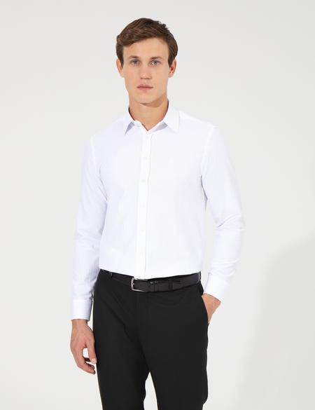 Beyaz Slim Fit Armürlü Klasik Gömlek - 50260312005