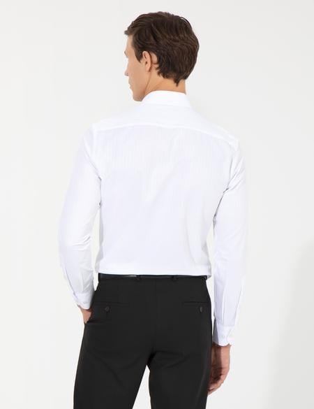 Beyaz Slim Fit Armürlü Klasik Gömlek - 50260312005