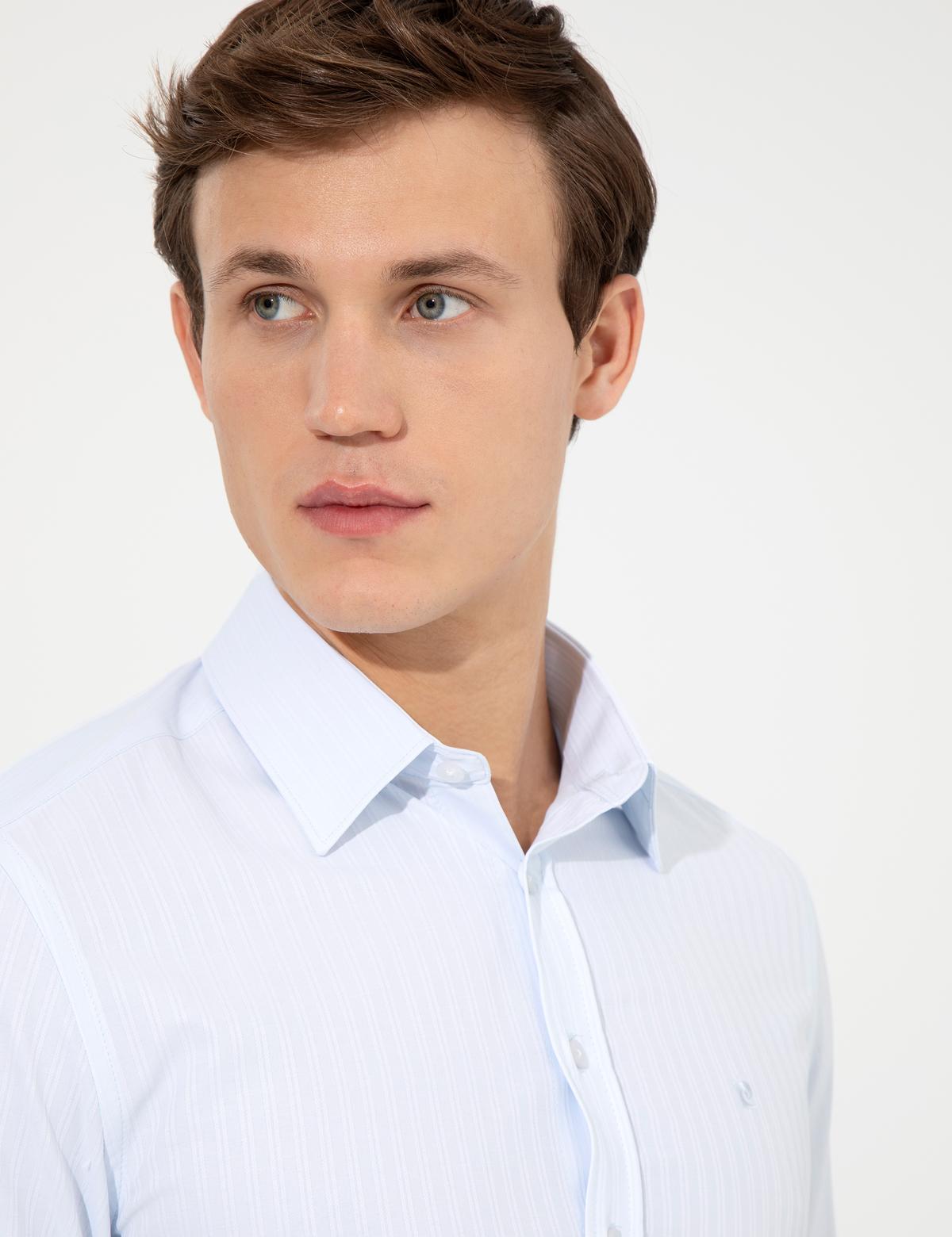 Açık Mavi Slim Fit Armürlü Gömlek - 50260312016