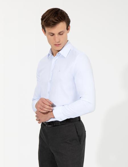 Açık Mavi Slim Fit Armürlü Uzun Kollu Gömlek - 50260297014