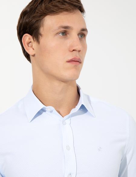 Açık Mavi Slim Fit Armürlü Uzun Kollu Gömlek - 50260297014