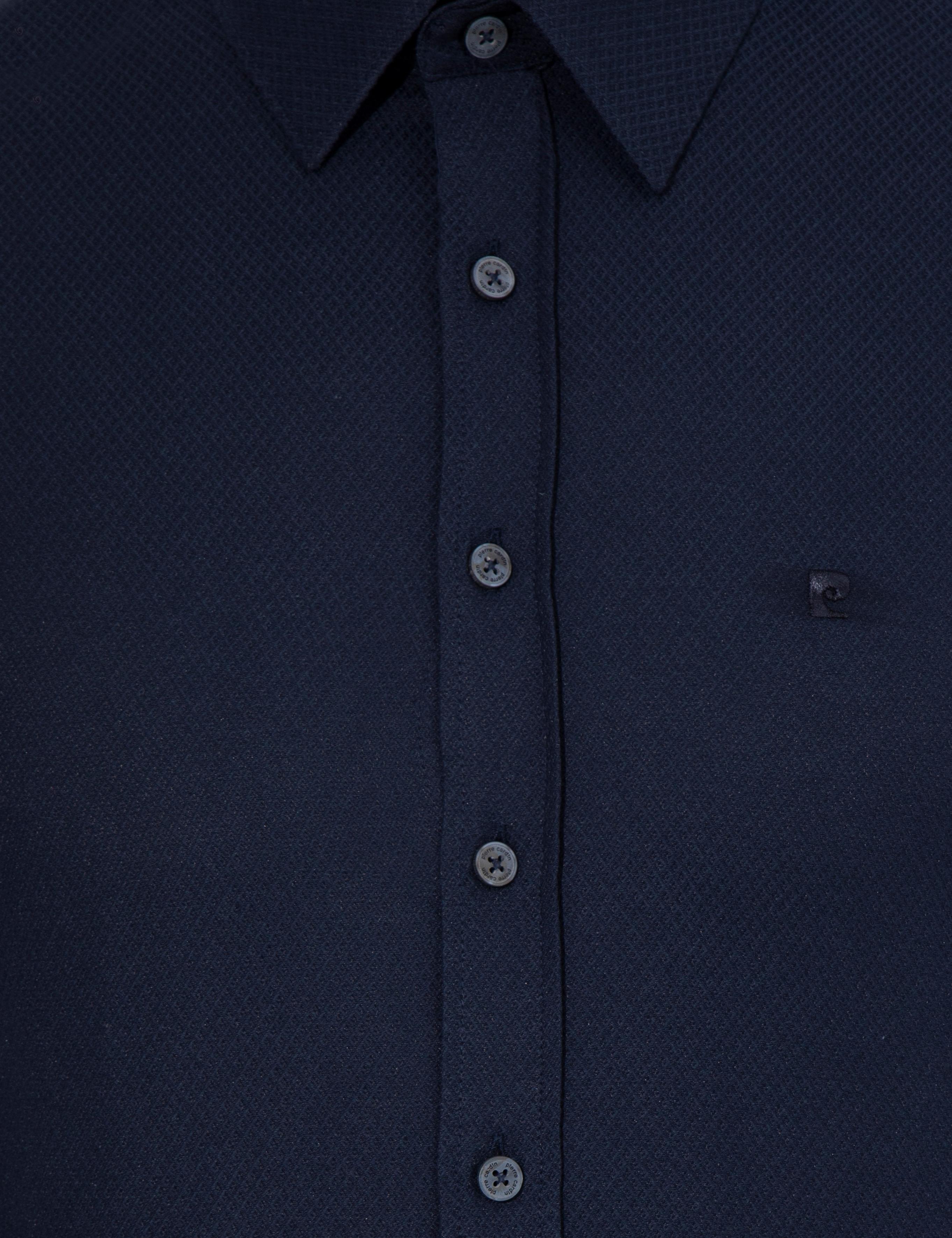 Lacivert Slim Fit Armürlü Uzun Kollu Gömlek