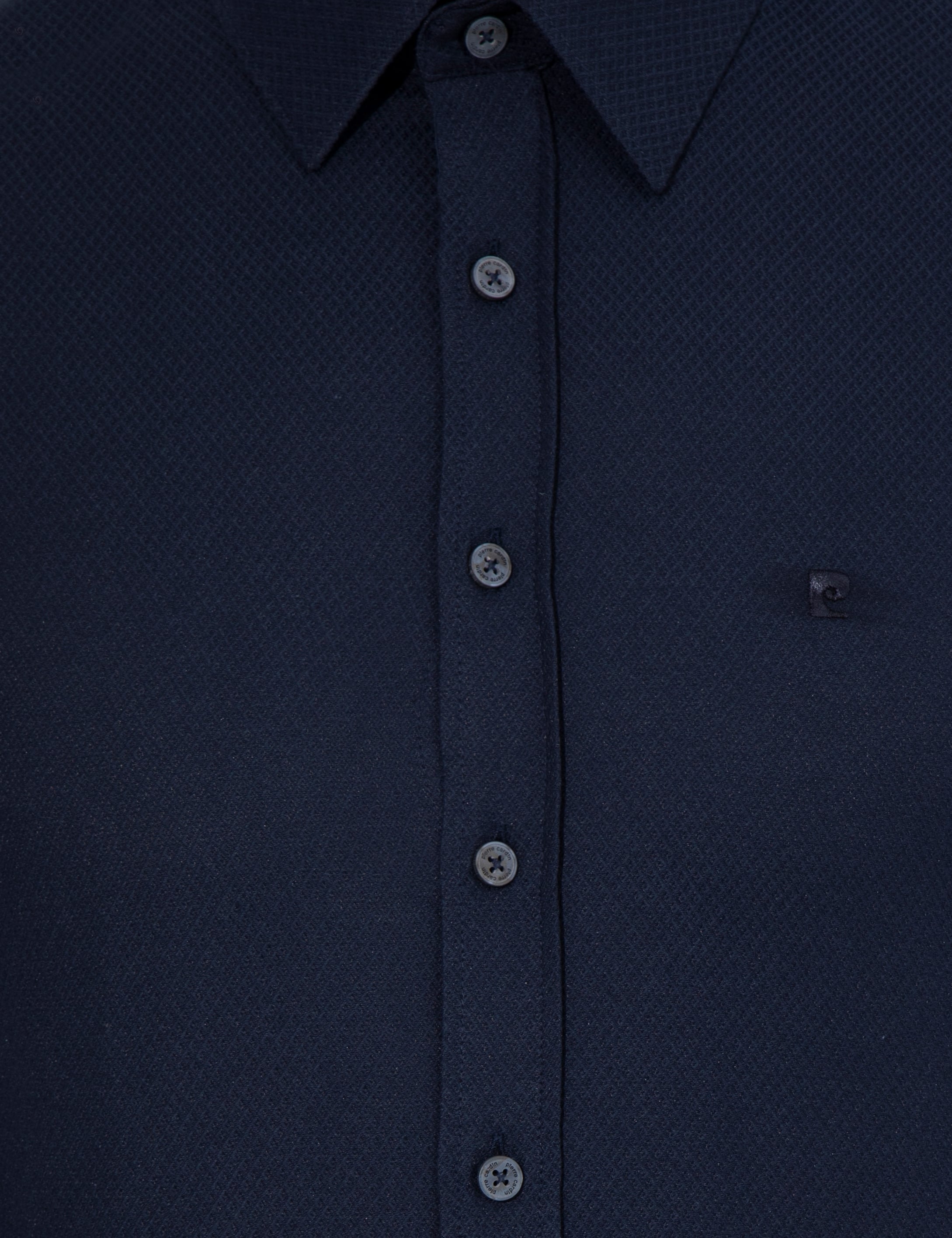 Lacivert Slim Fit Armürlü Uzun Kollu Gömlek