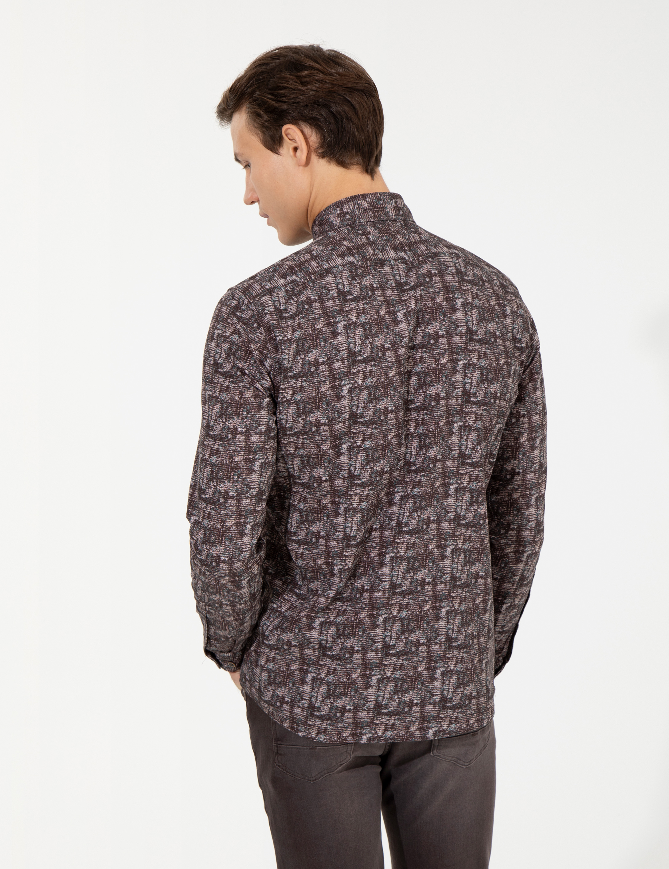 Kahverengi Slim Fit Uzun Kollu Gömlek - Image 5