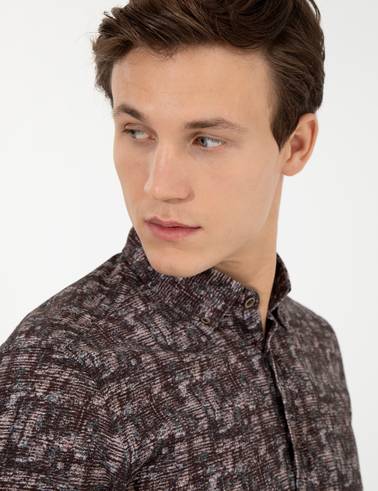 Kahverengi Slim Fit Uzun Kollu Gömlek