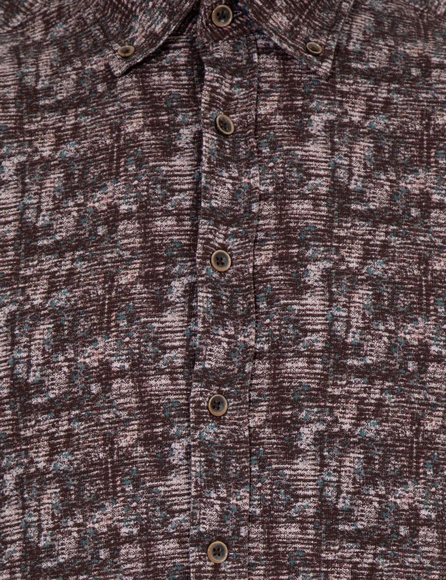 Kahverengi Slim Fit Uzun Kollu Gömlek