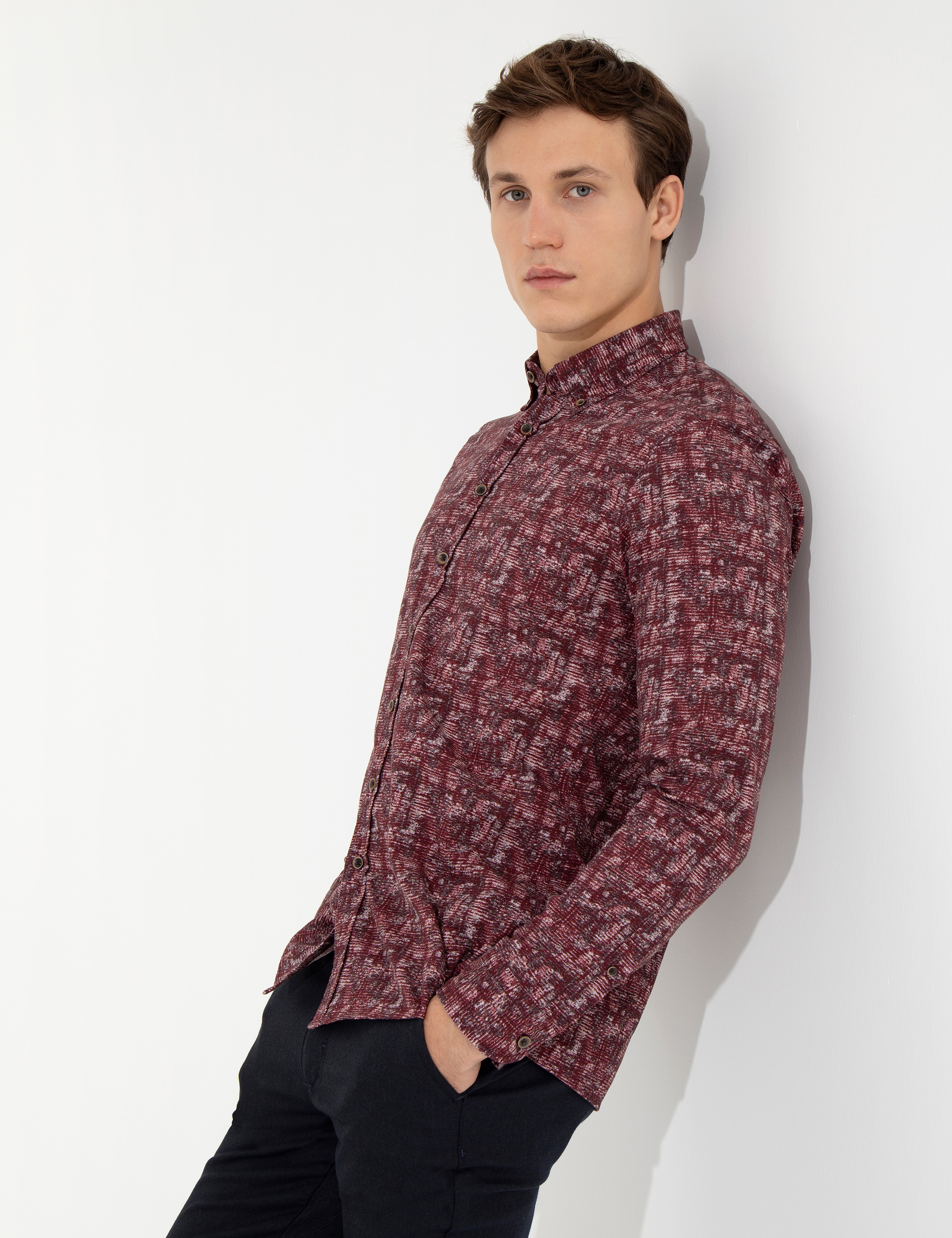 Bordo Slim Fit Uzun Kollu Gömlek - Image 2