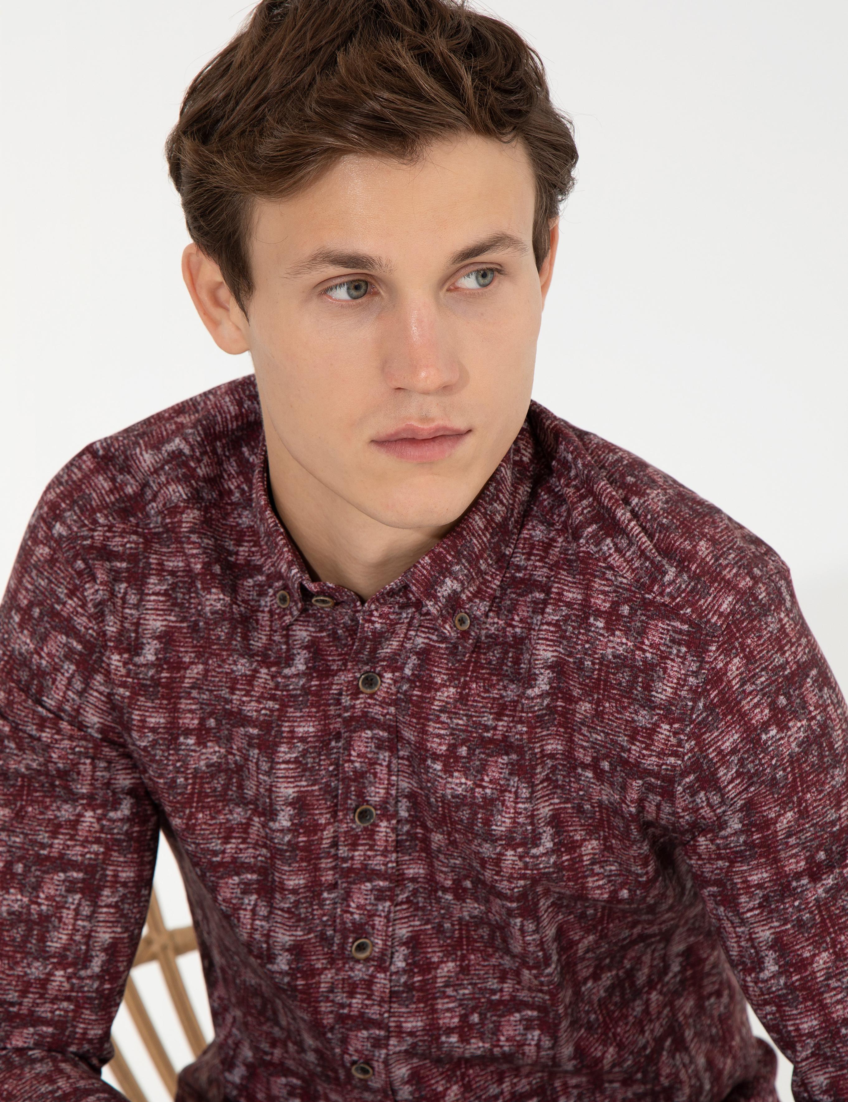 Bordo Slim Fit Uzun Kollu Gömlek