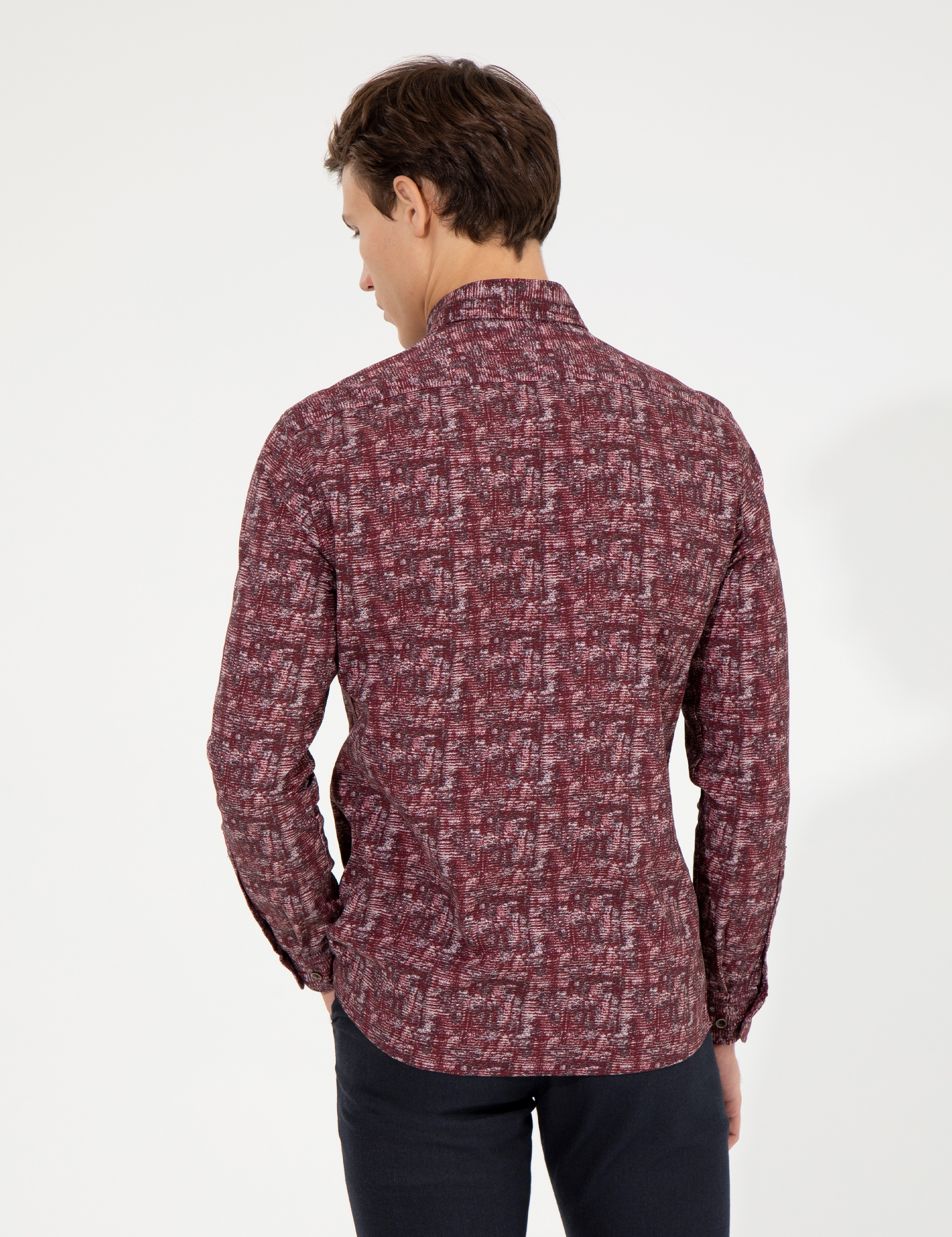Bordo Slim Fit Uzun Kollu Gömlek - Image 5