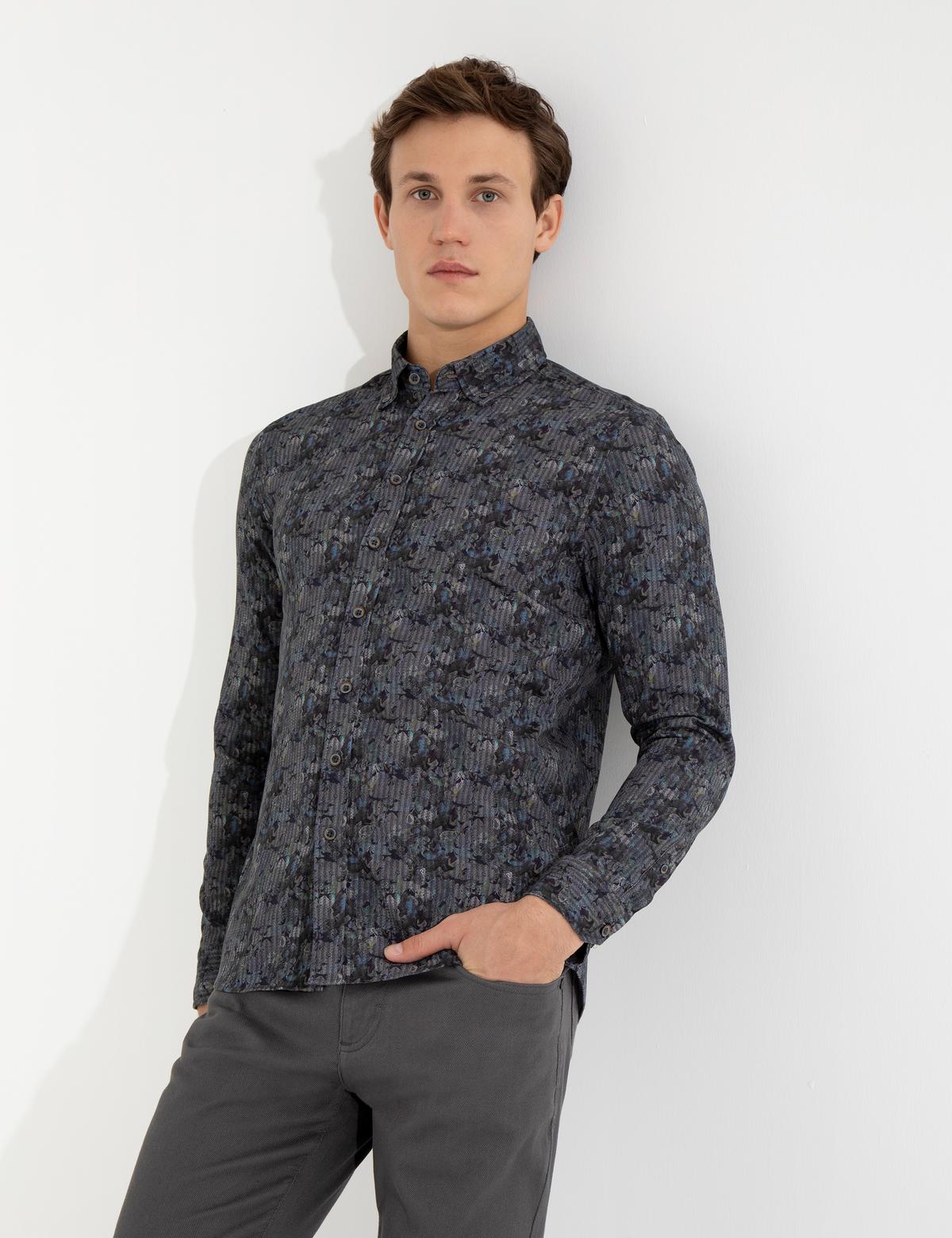 Yeşil Slim Fit Uzun Kollu Gömlek