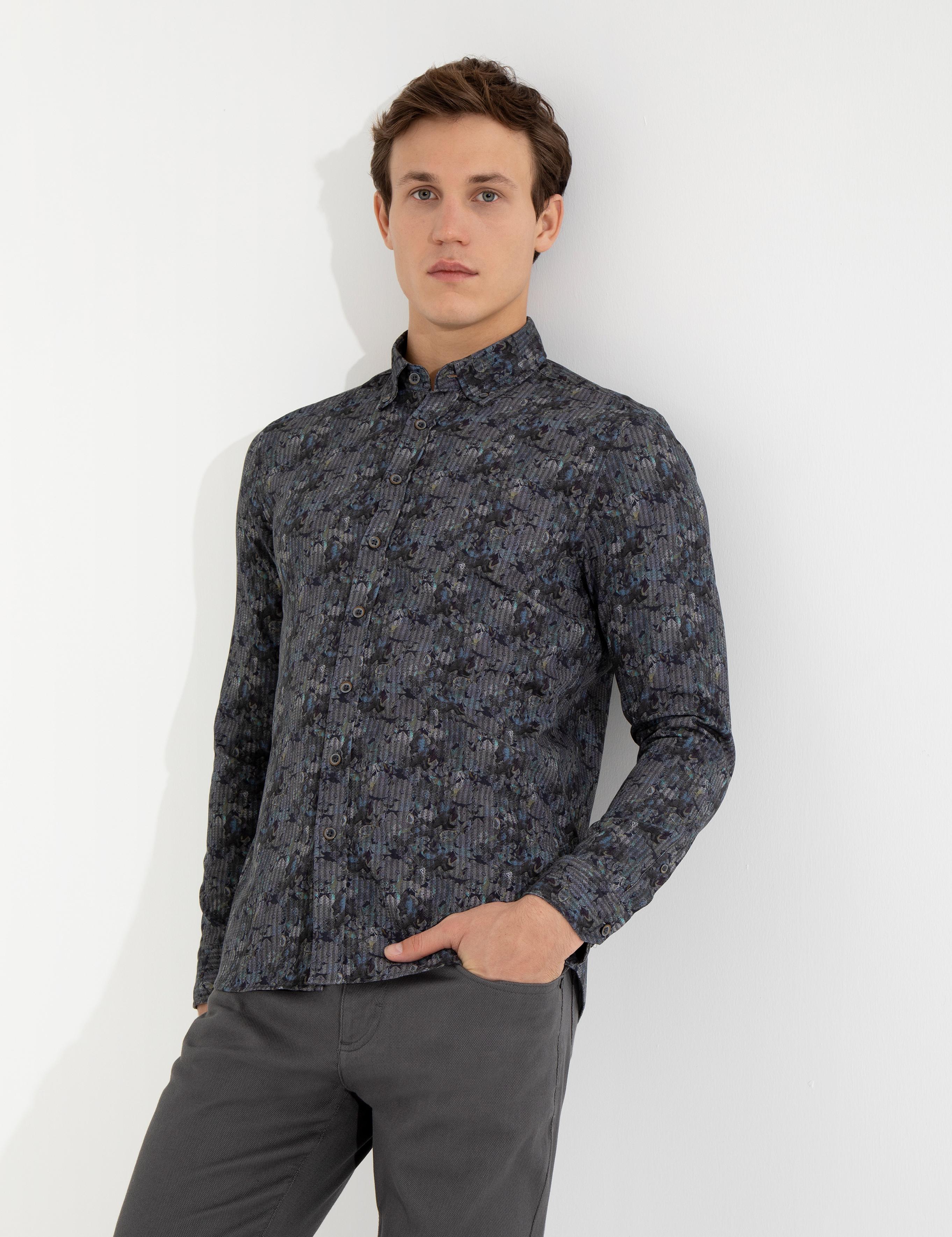 Yeşil Slim Fit Uzun Kollu Gömlek