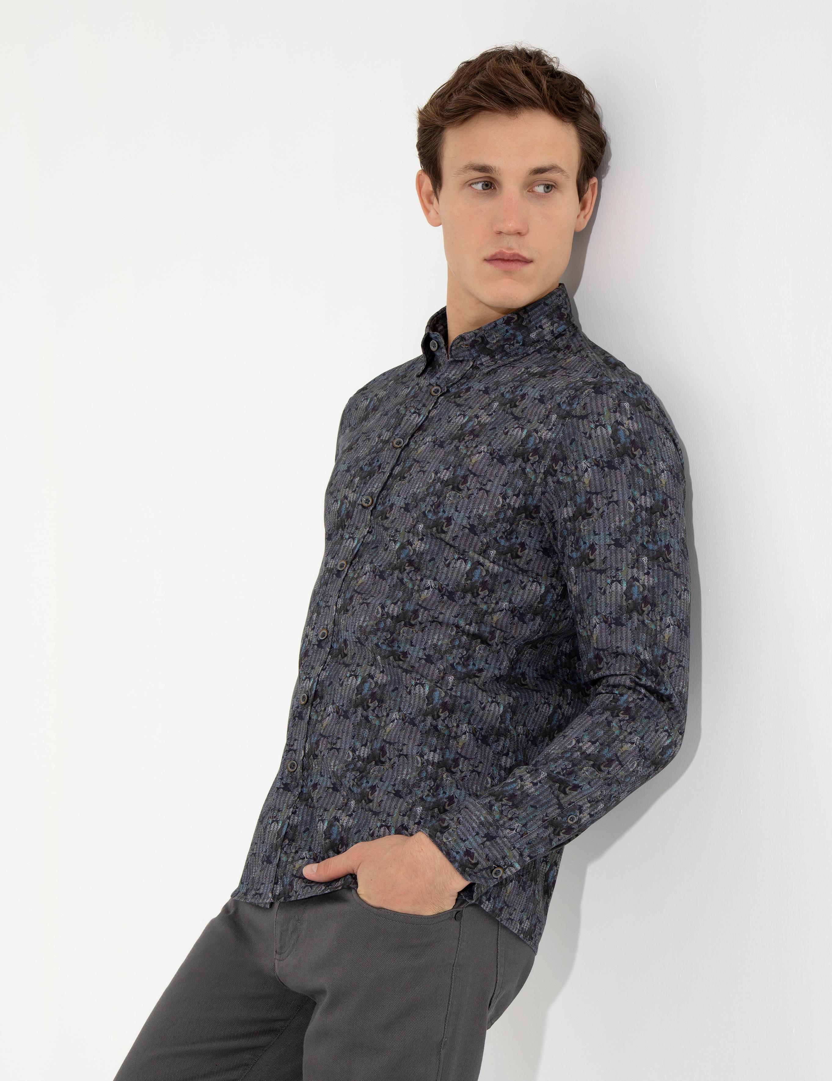 Yeşil Slim Fit Uzun Kollu Gömlek