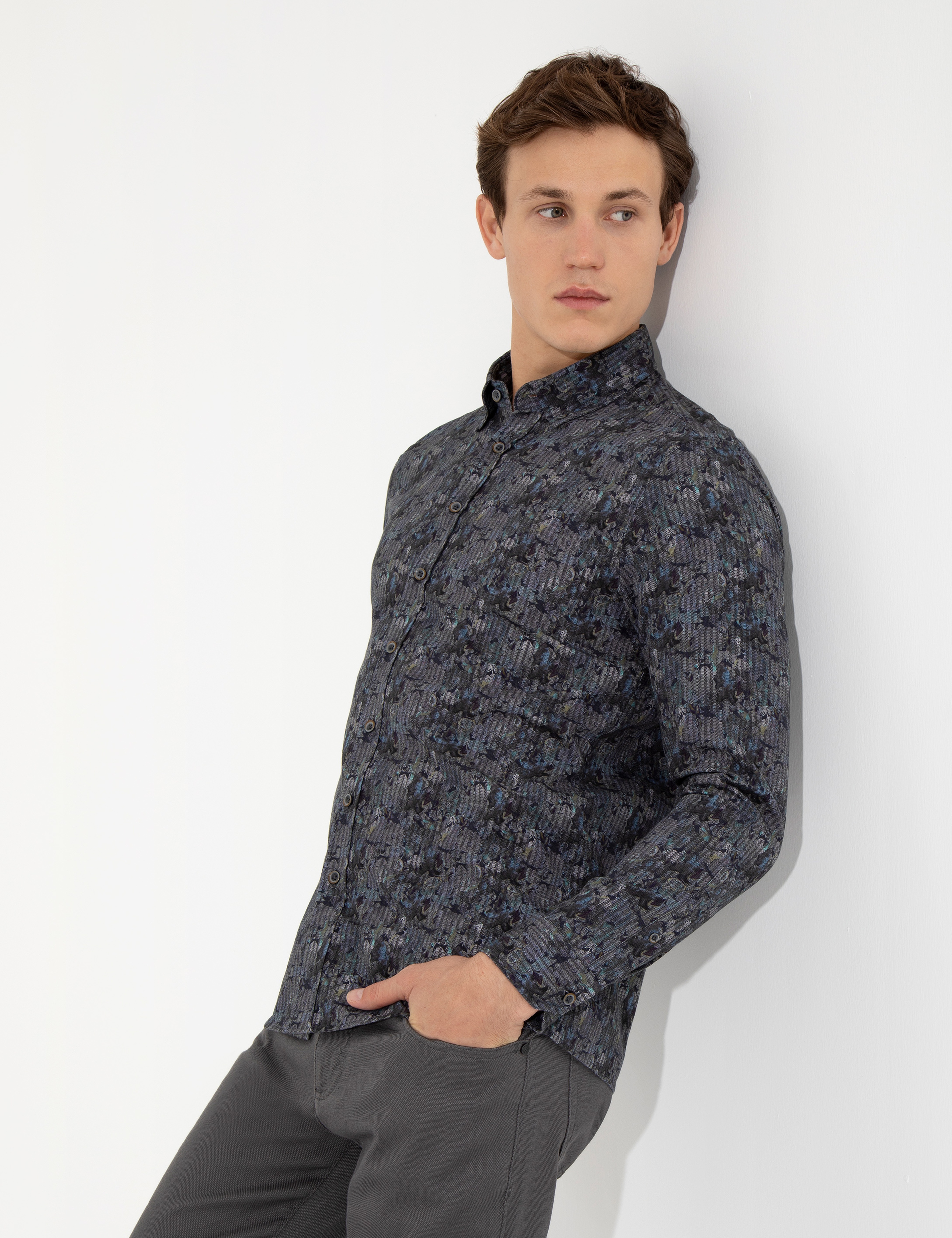 Yeşil Slim Fit Uzun Kollu Gömlek - Image 3