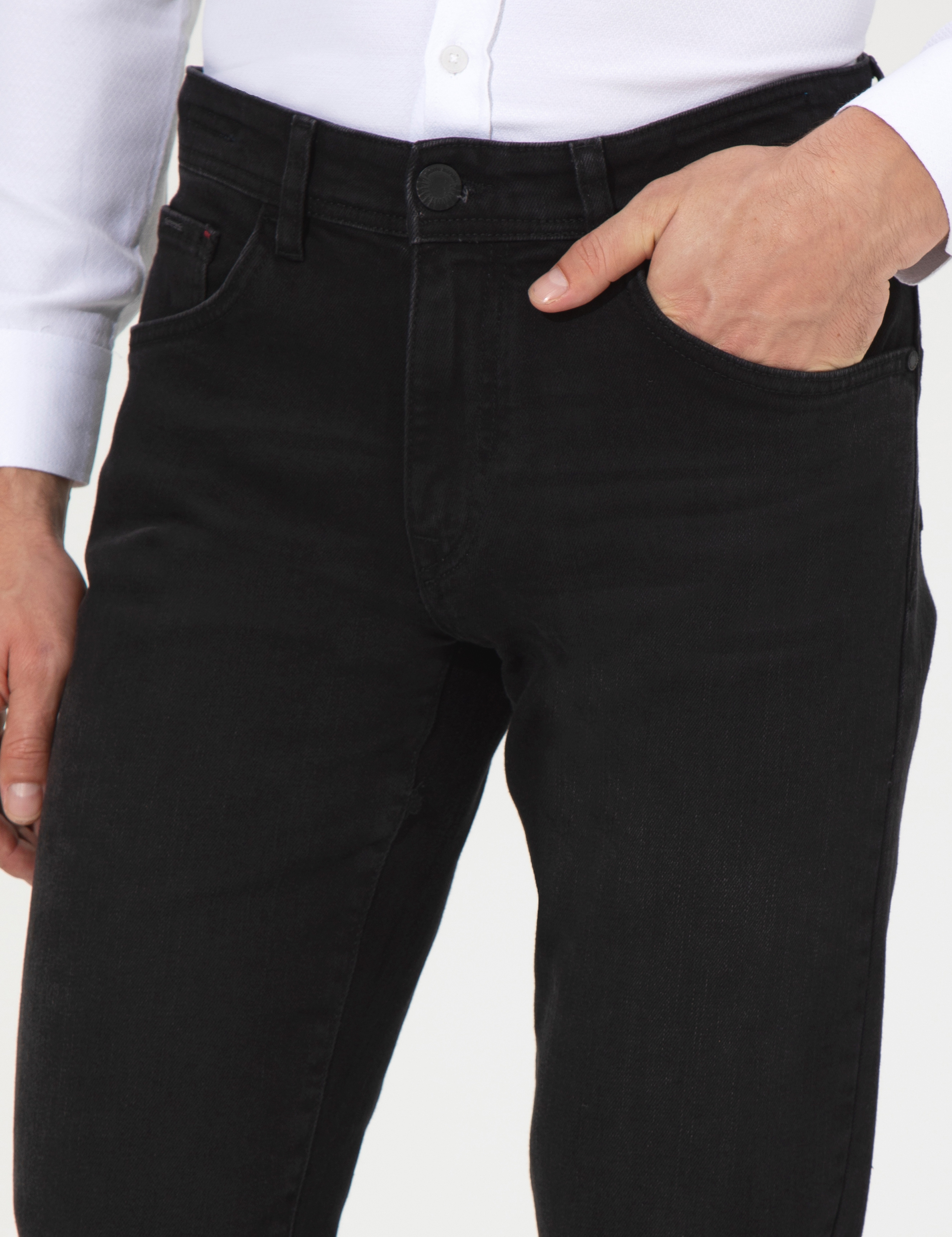 Siyah Straight Fit Jean Pantolon - Image 6