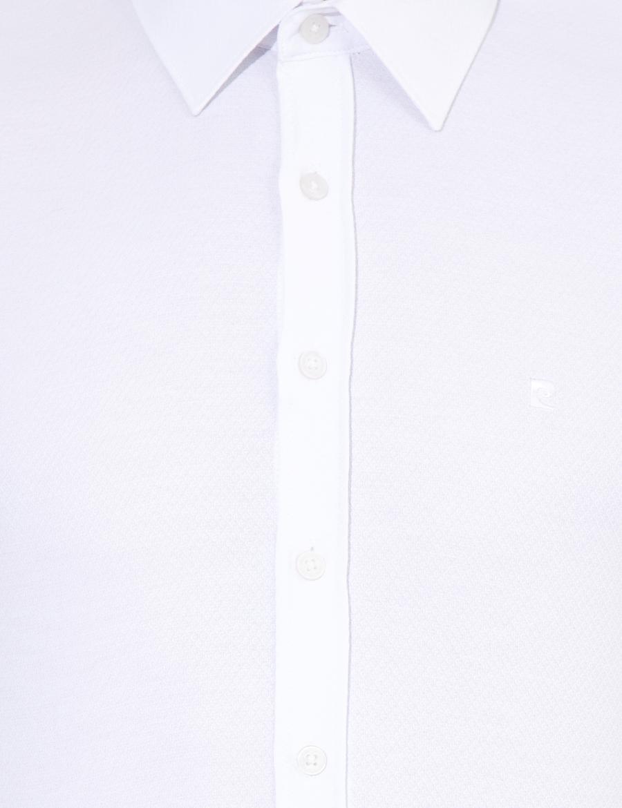 Beyaz Slim Fit Armürlü Uzun Kollu Gömlek