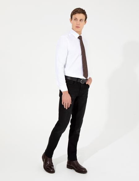 Beyaz Slim Fit Armürlü Uzun Kollu Gömlek - 50260297001