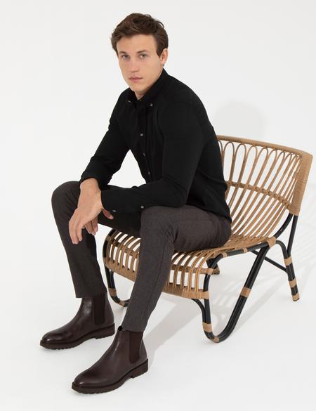 Siyah Regular Fit Uzun Kollu Gömlek - 50257527077