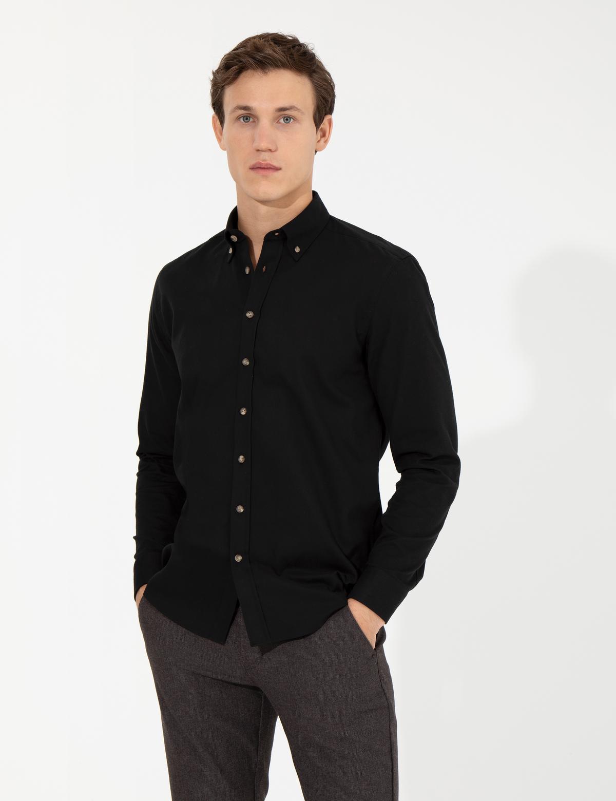 Siyah Regular Fit Uzun Kollu Gömlek - 50257527077