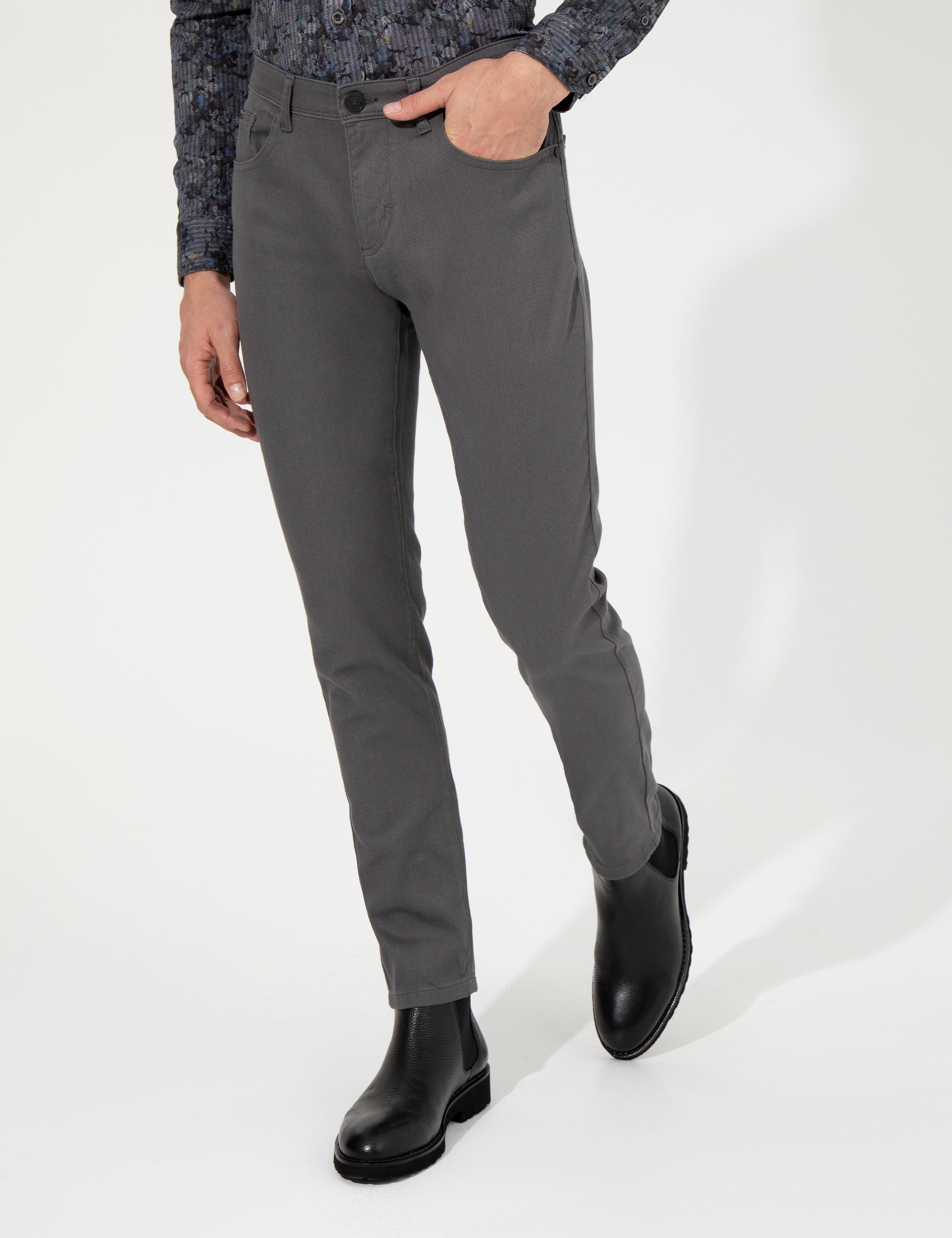 Koyu Gri Slim Fit Kanvas Pantolon