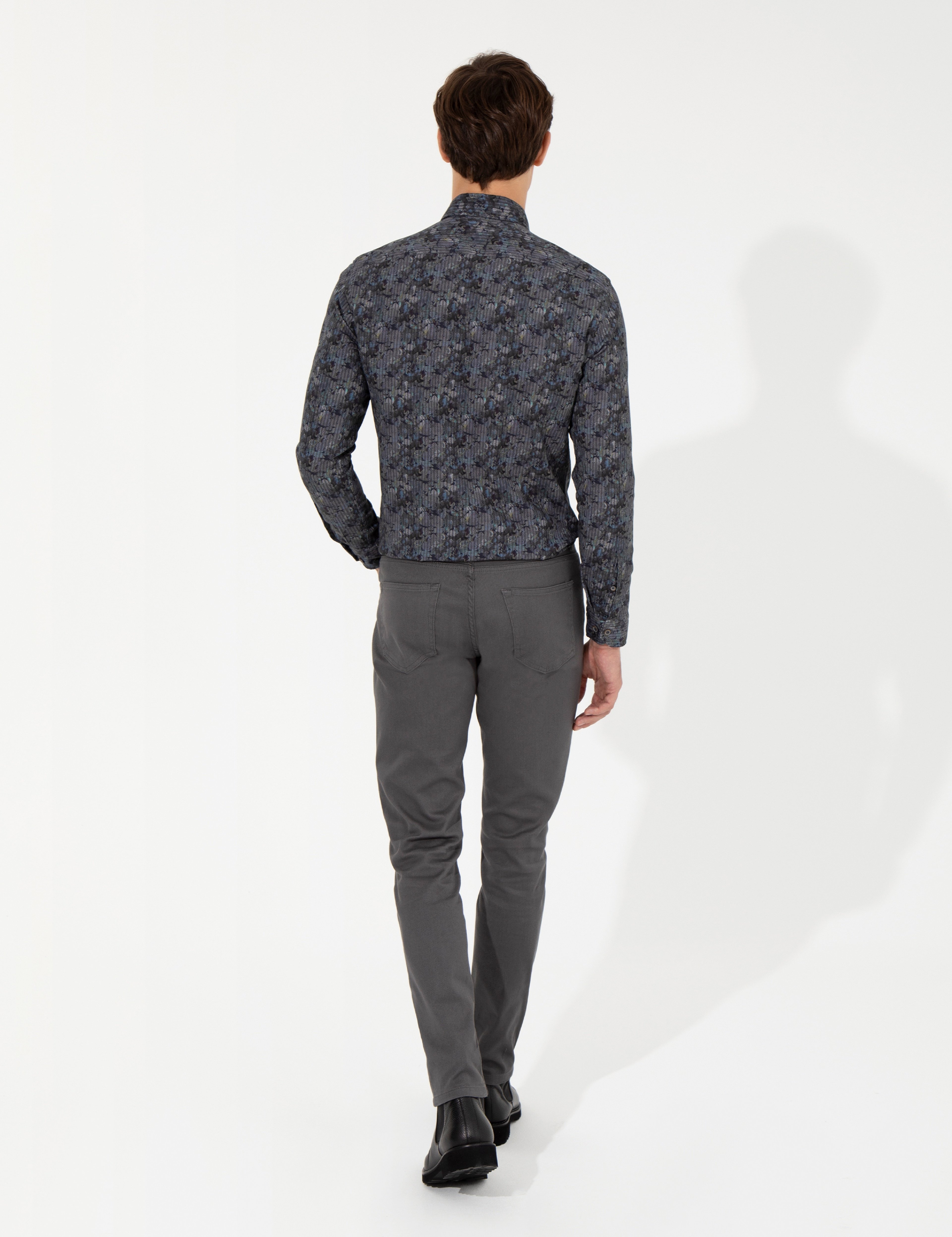 Koyu Gri Slim Fit Kanvas Pantolon - Image 4