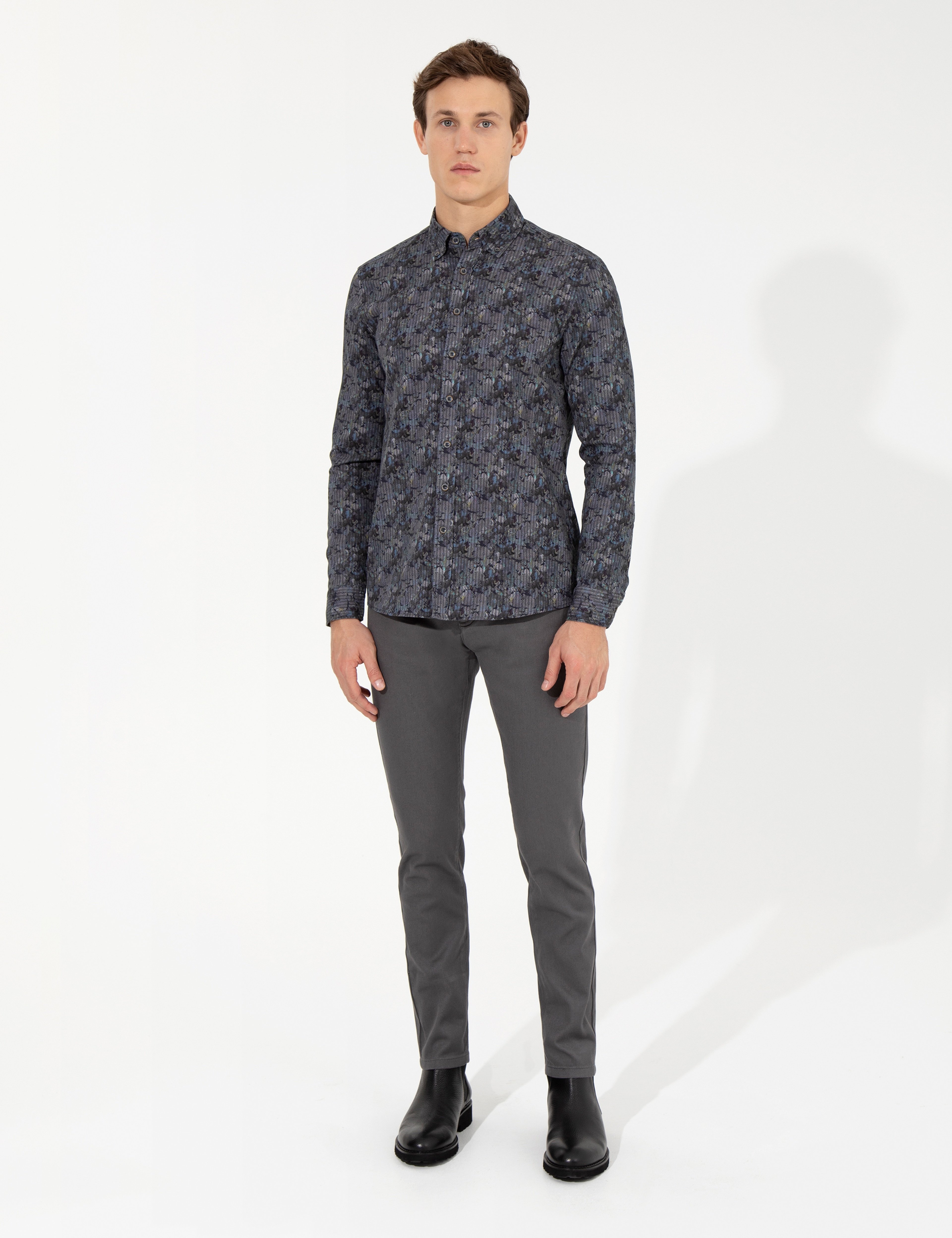 Koyu Gri Slim Fit Kanvas Pantolon - Image 3