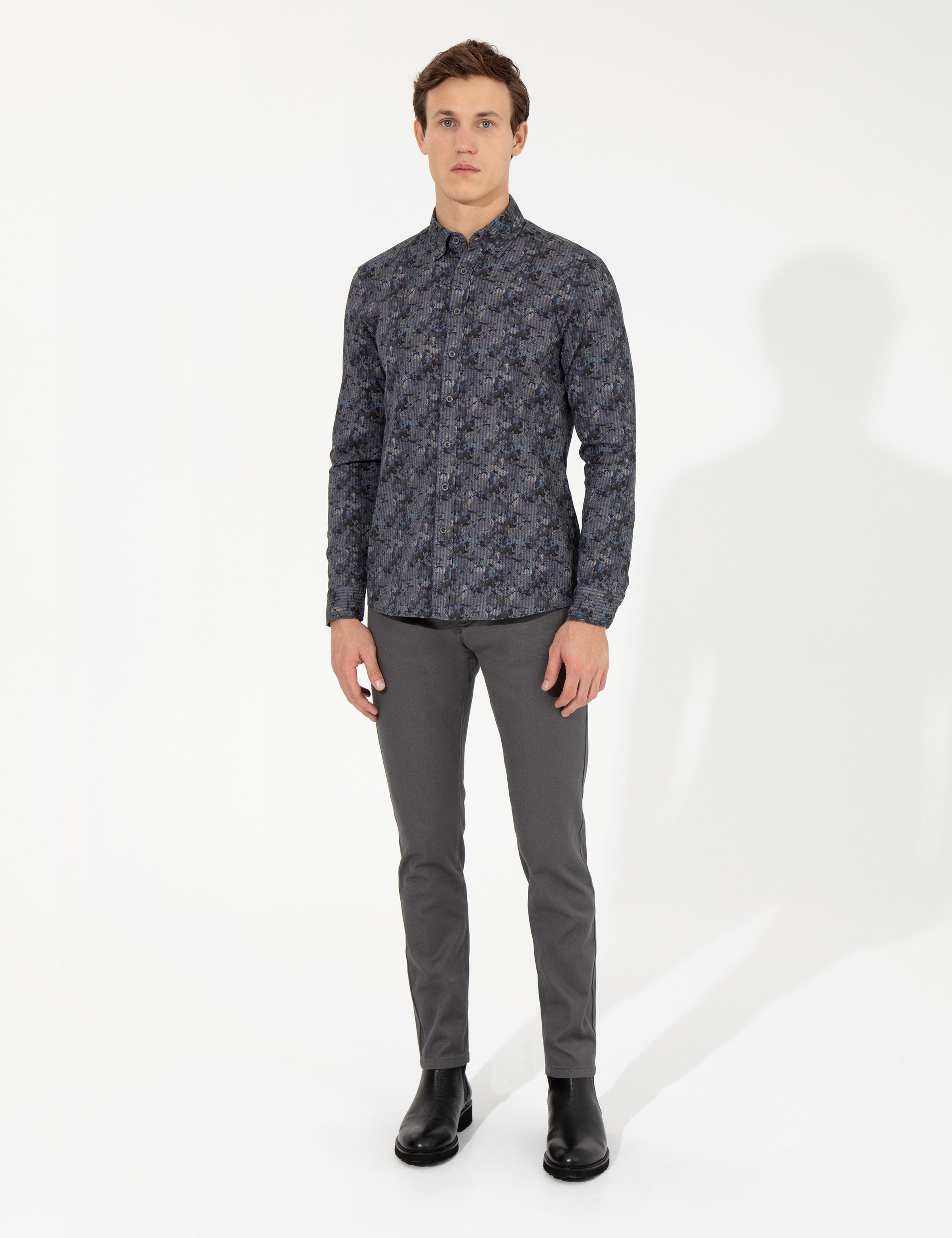 Koyu Gri Slim Fit Kanvas Pantolon