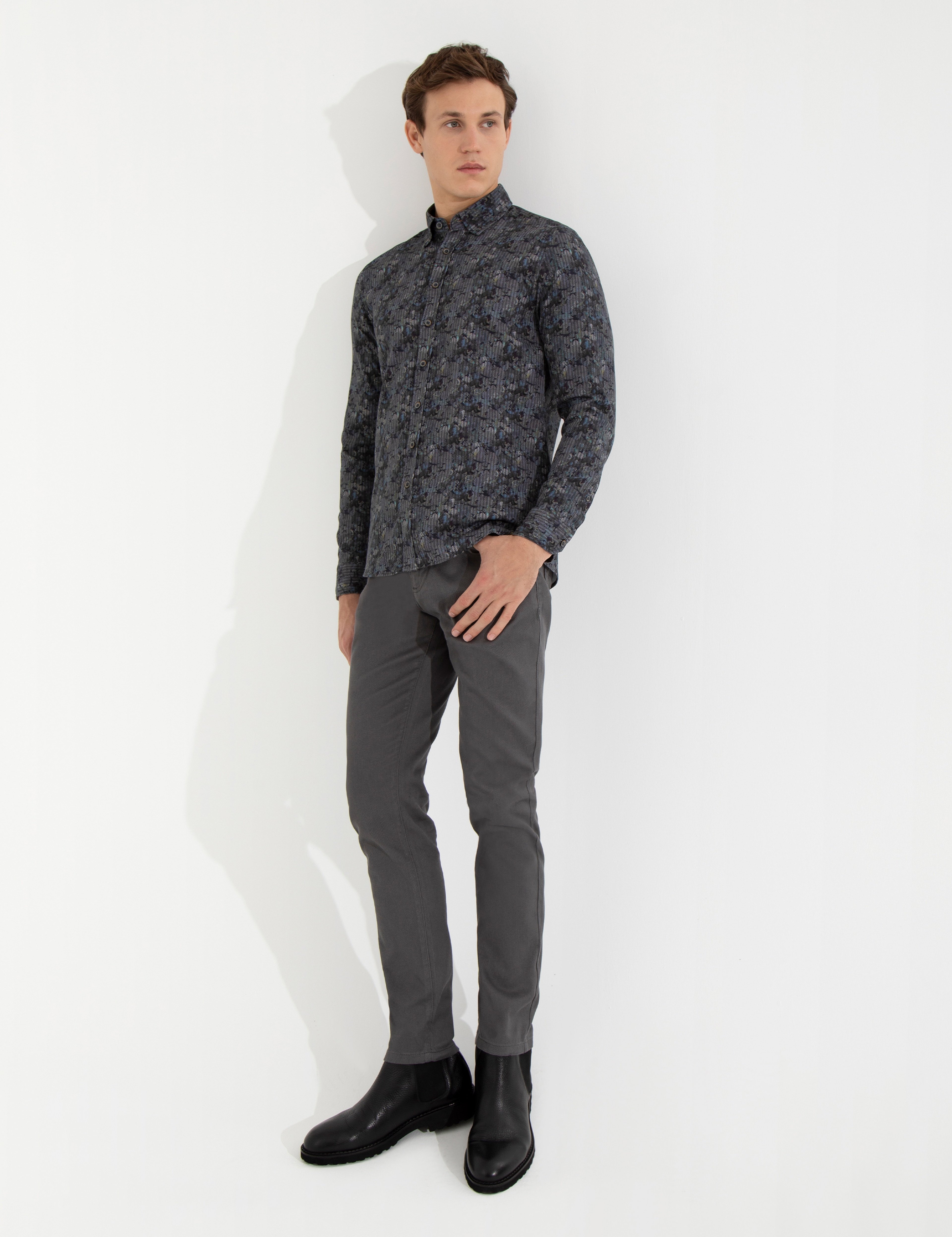 Koyu Gri Slim Fit Kanvas Pantolon - Image 1