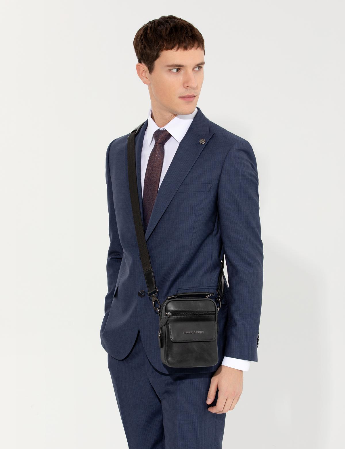 Erkek Gri Deri Askılı El Çantası