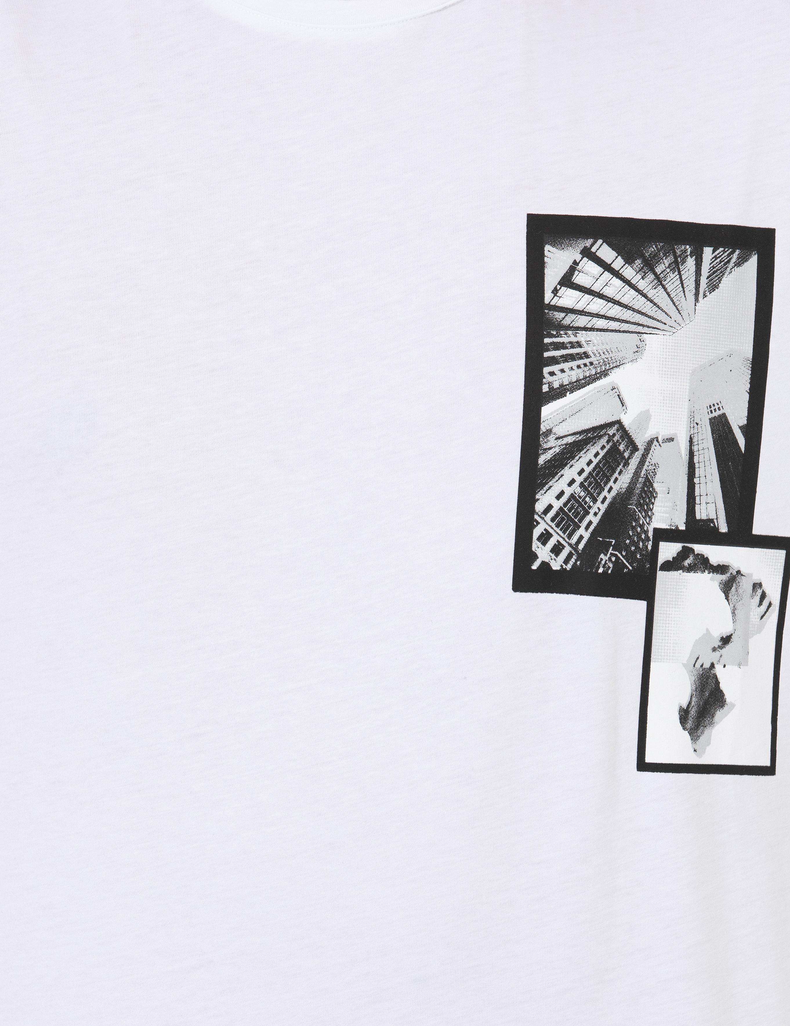 Beyaz Comfort Baskılı Bisiklet Yaka Tişört