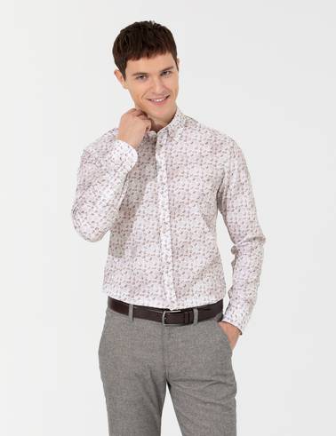 Bej Slim Fit Uzun Kollu Gömlek