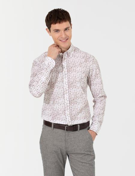 Bej Slim Fit Uzun Kollu Gömlek - 50259504009