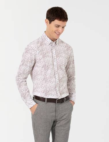 Bej Slim Fit Uzun Kollu Gömlek
