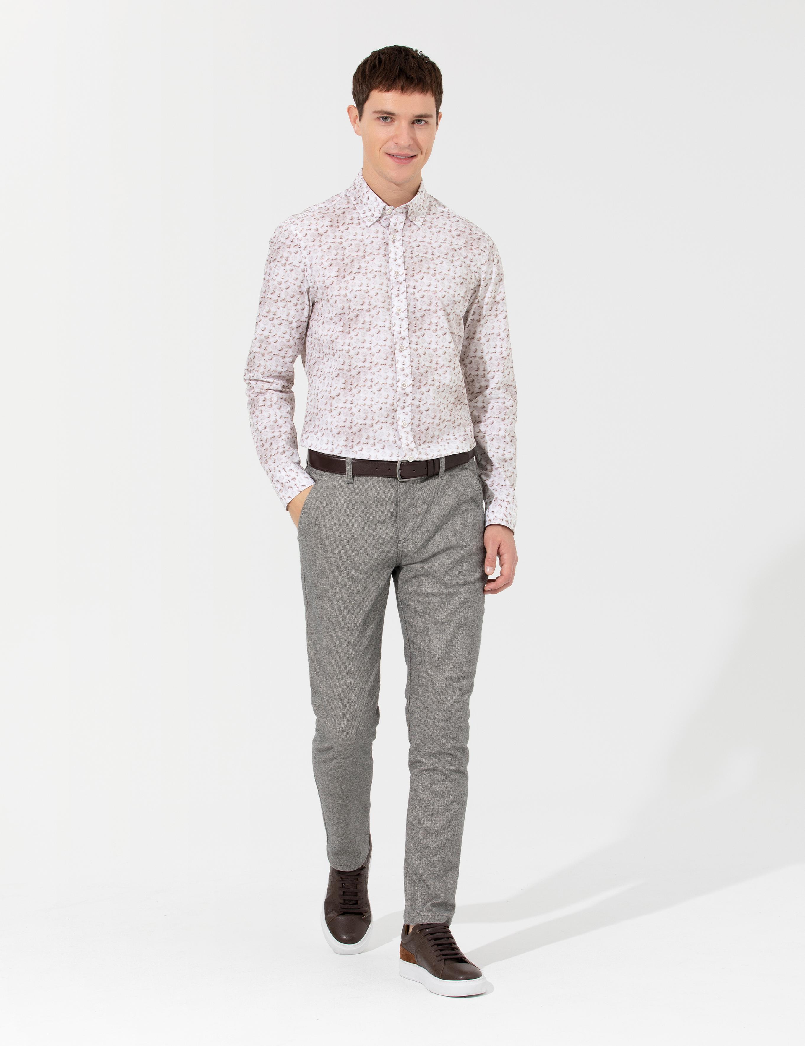 Bej Slim Fit Uzun Kollu Gömlek