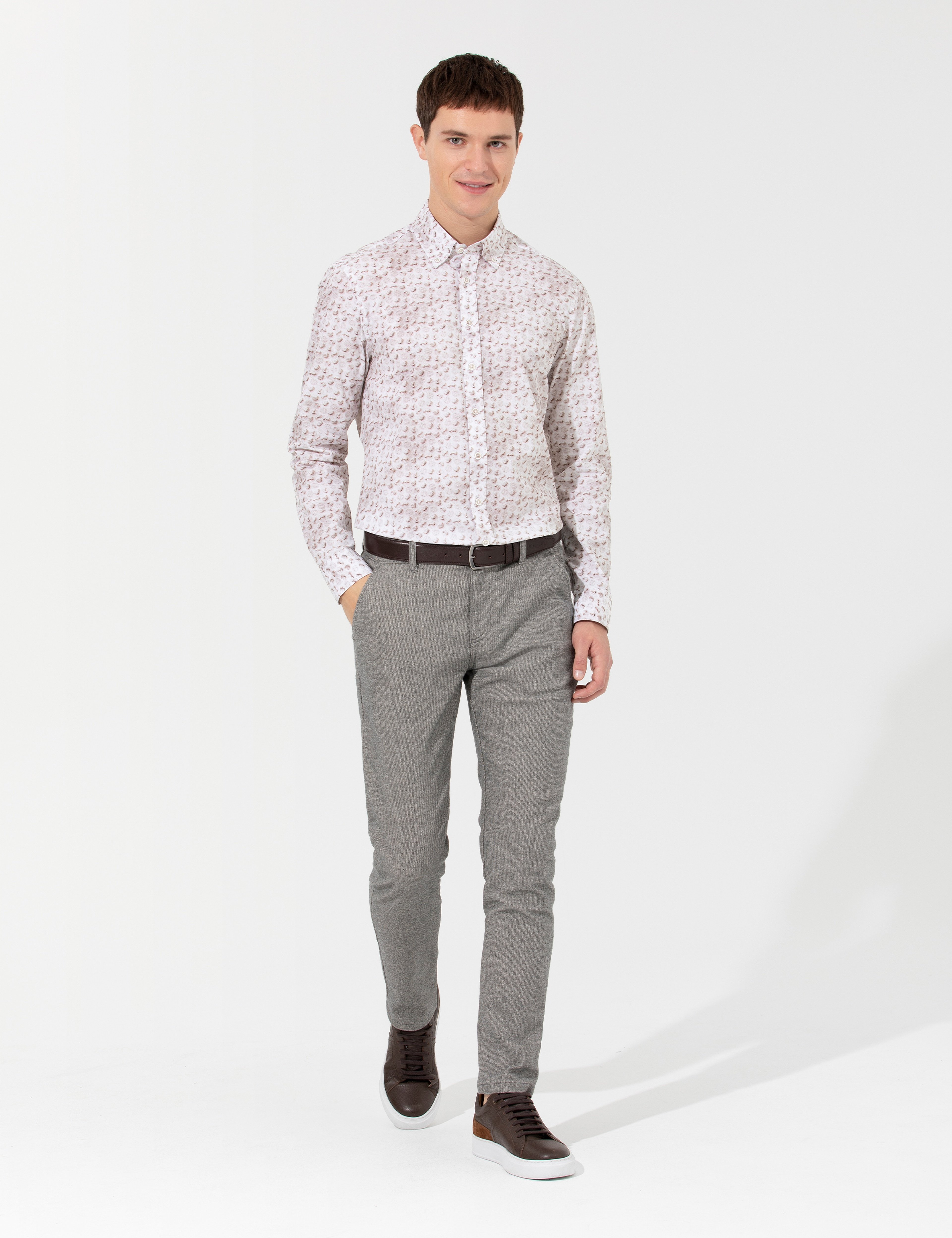 Bej Slim Fit Uzun Kollu Gömlek - Image 4