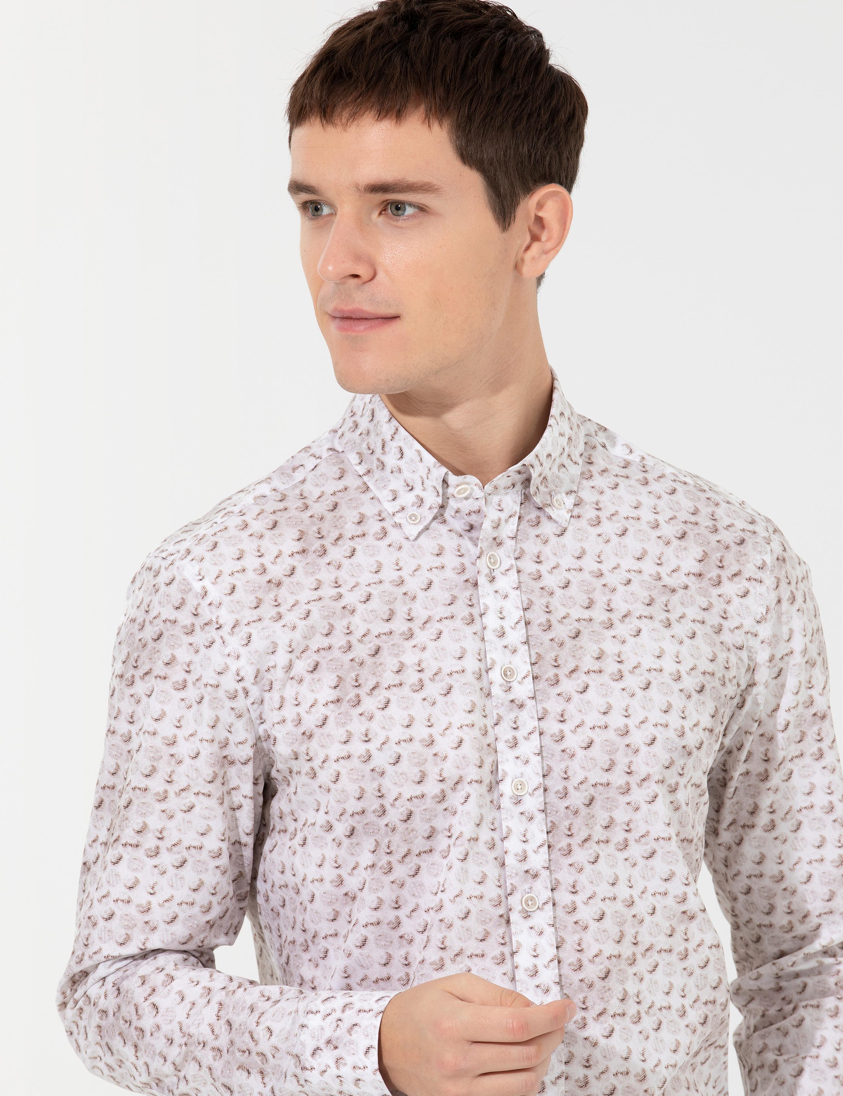 Bej Slim Fit Uzun Kollu Gömlek