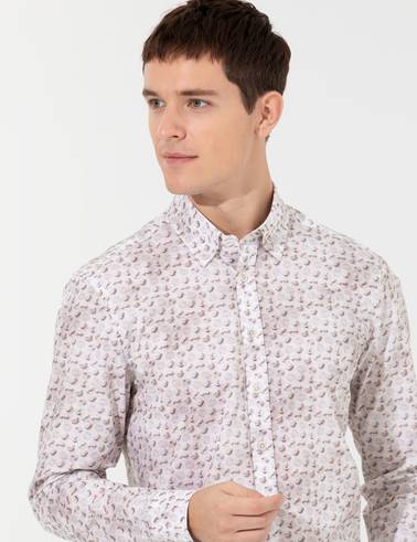 Bej Slim Fit Uzun Kollu Gömlek