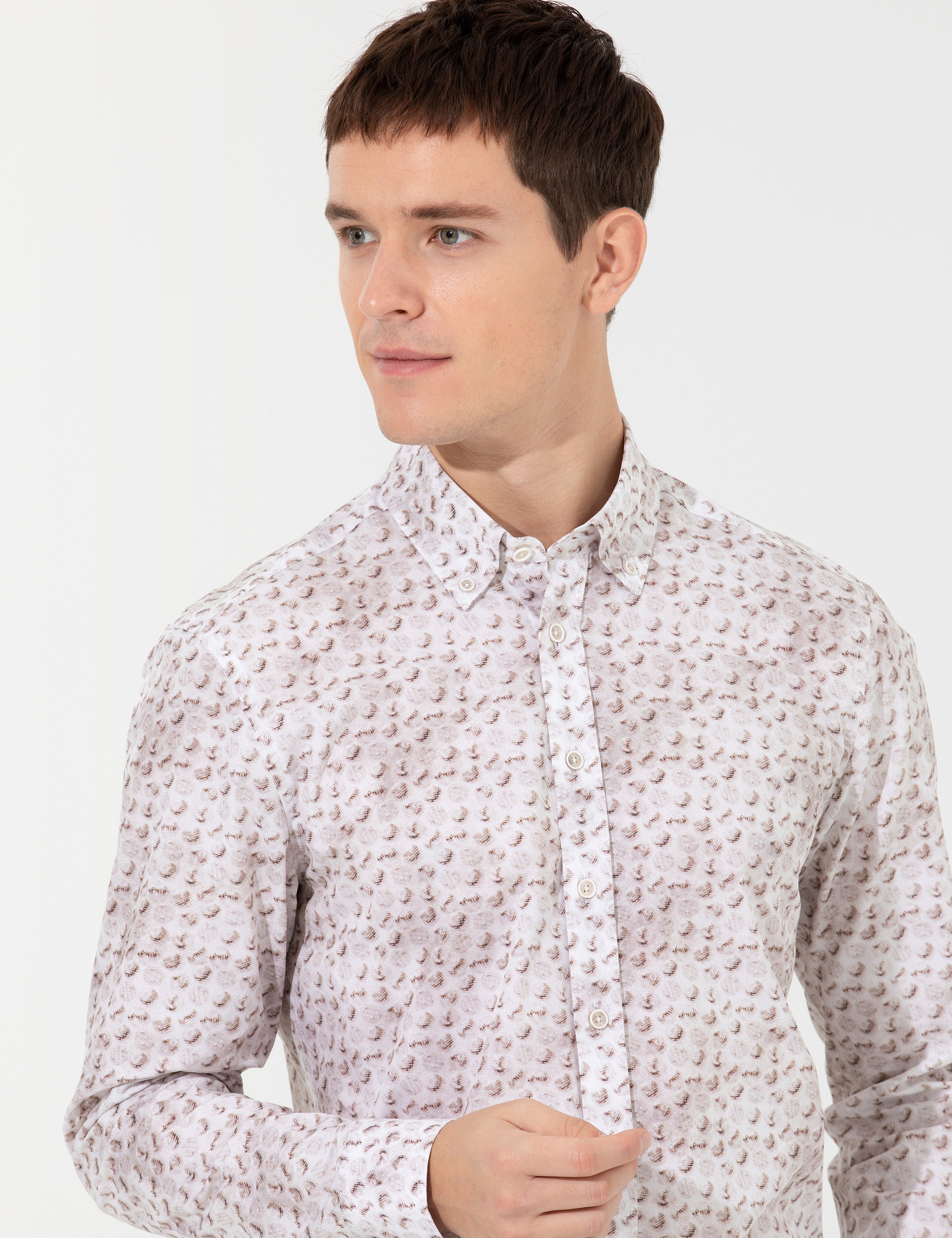 Bej Slim Fit Uzun Kollu Gömlek - Image 1