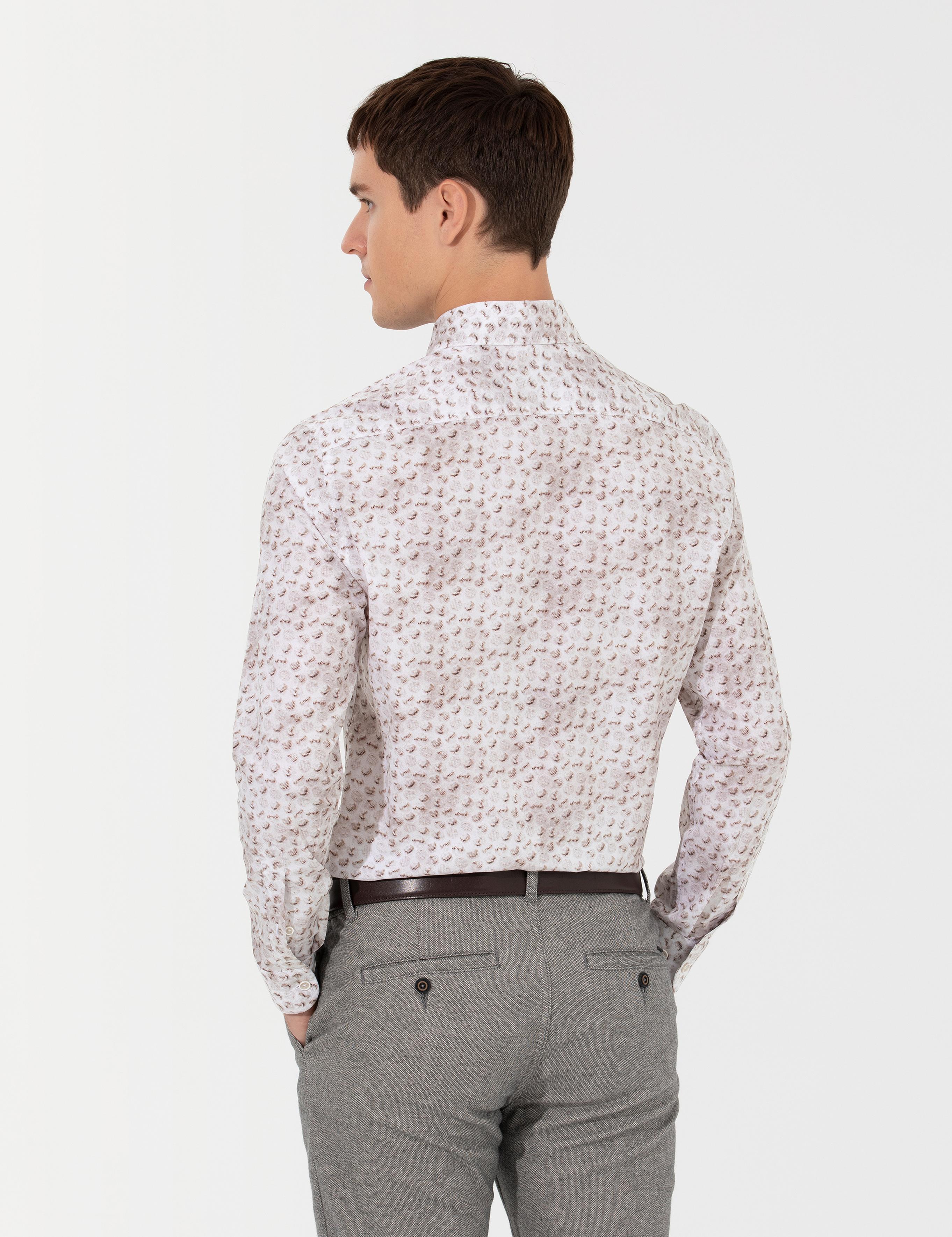 Bej Slim Fit Uzun Kollu Gömlek