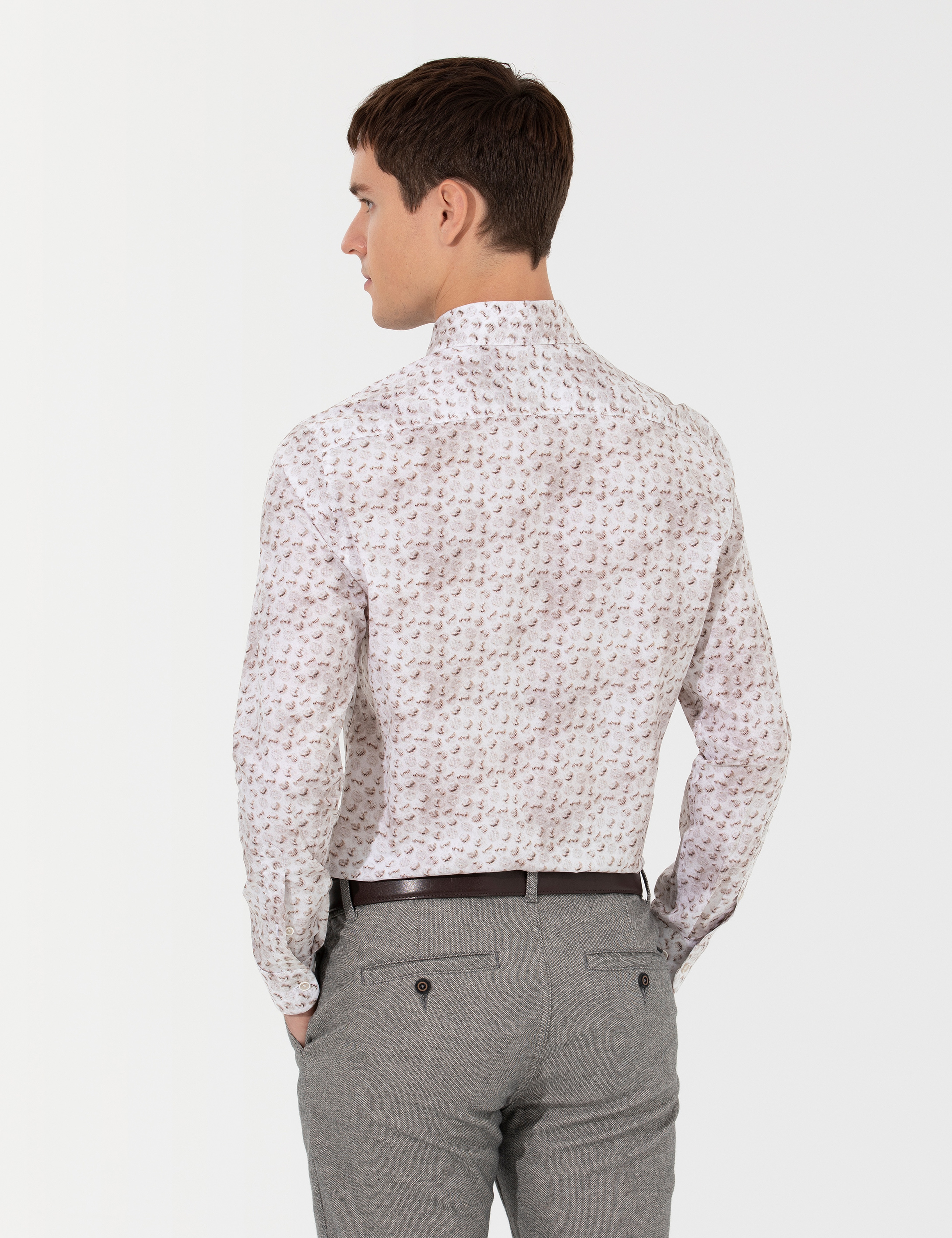 Bej Slim Fit Uzun Kollu Gömlek - Image 5