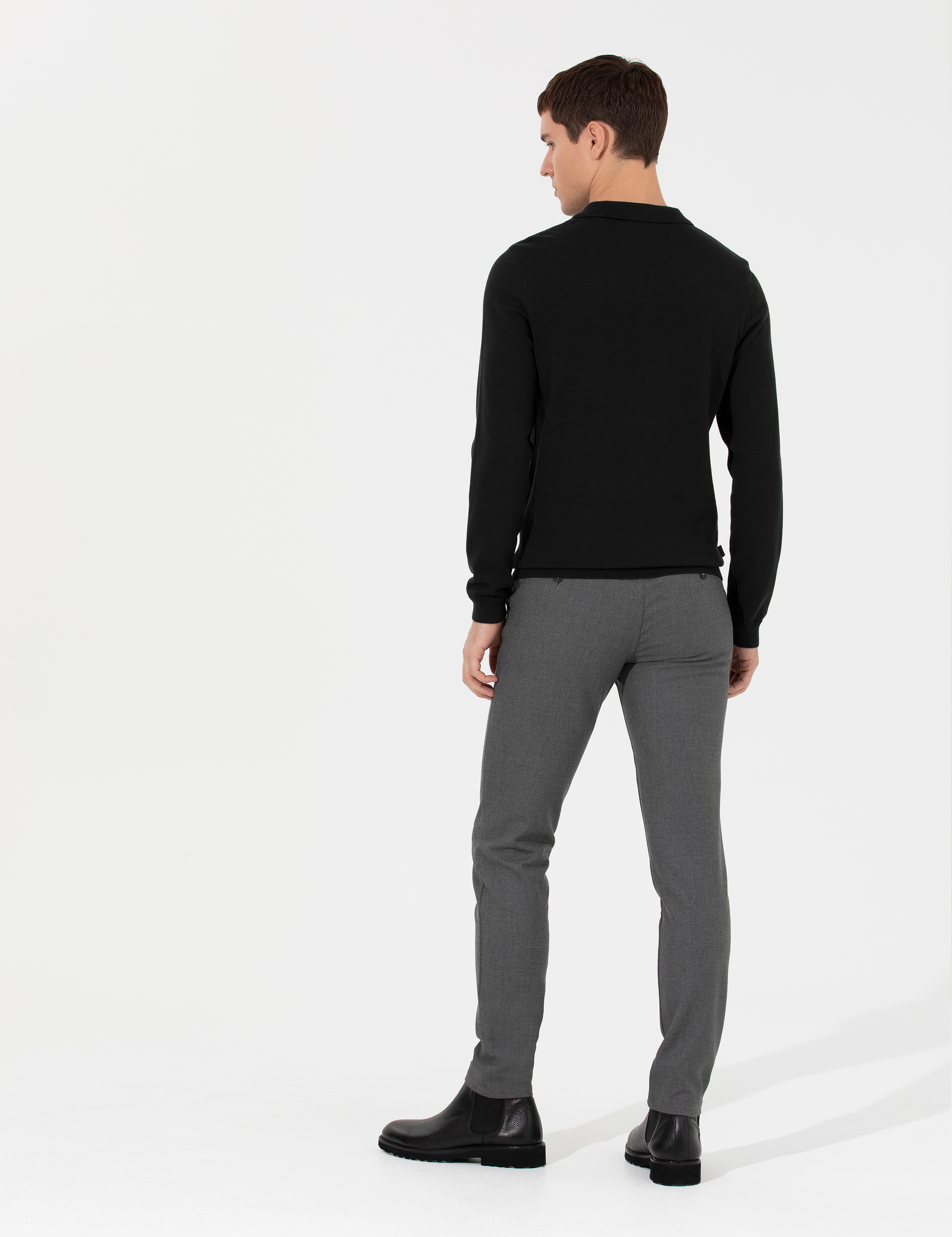 Gri Slim Fit Kanvas Pantolon - Image 4