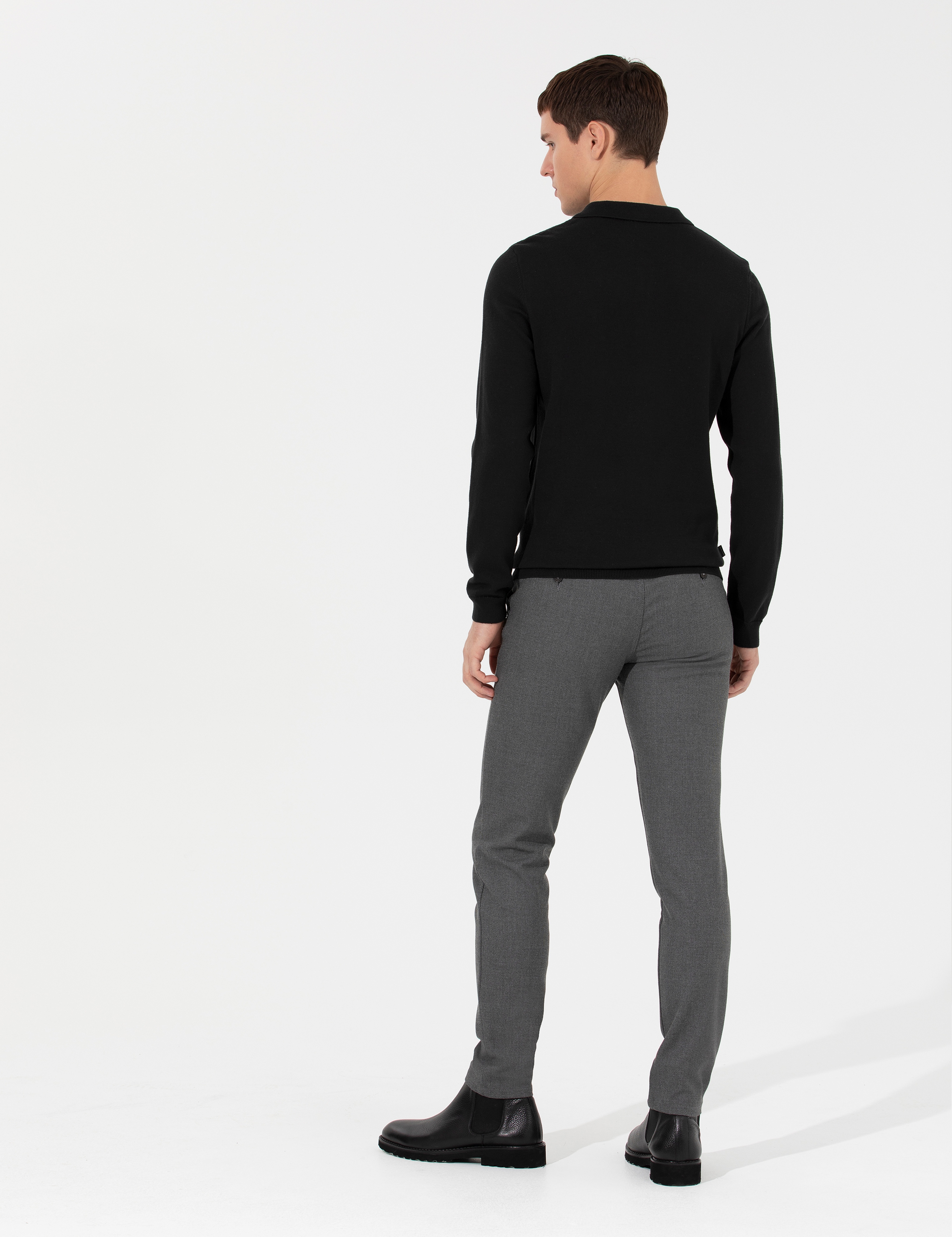Gri Slim Fit Kanvas Pantolon
