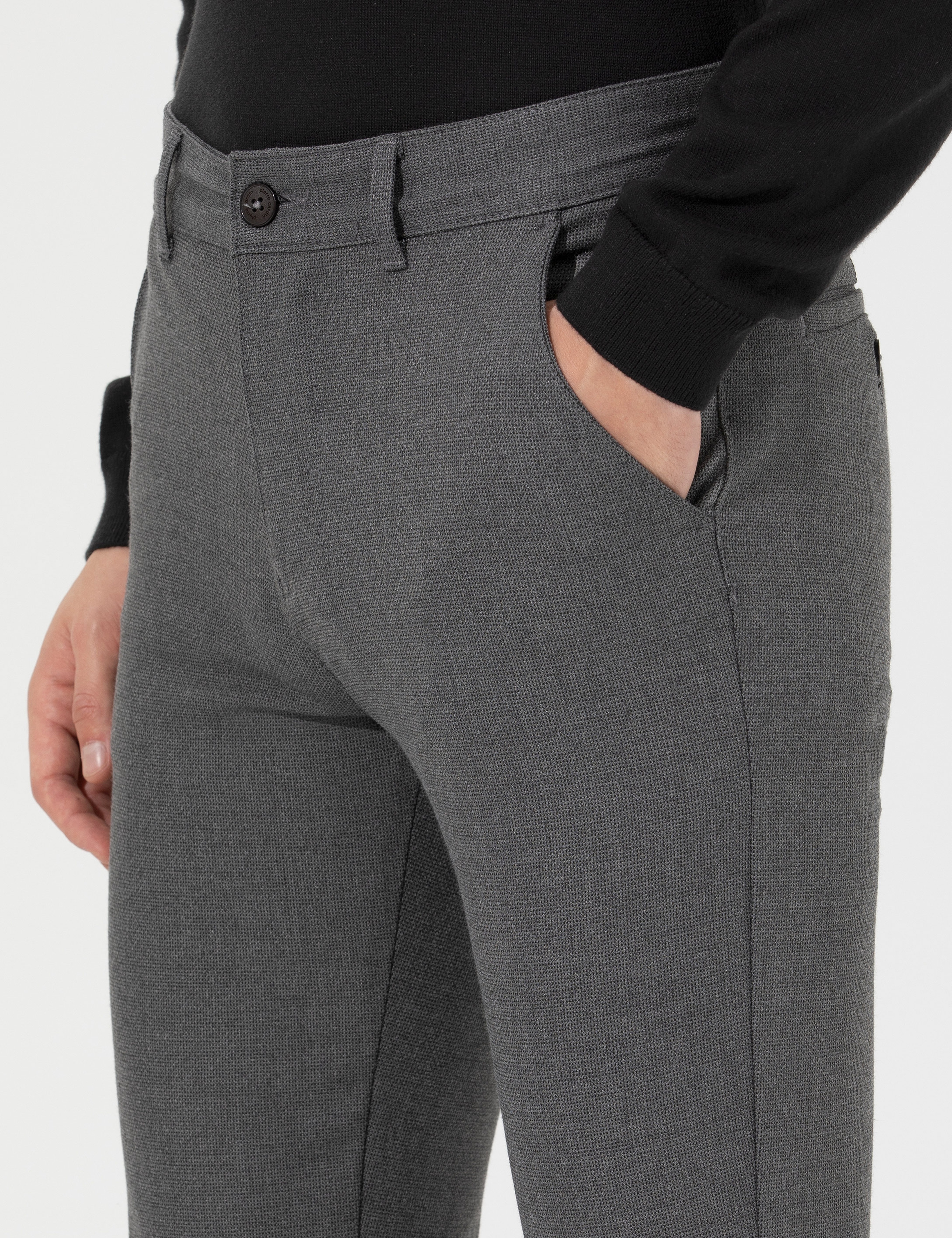 Gri Slim Fit Kanvas Pantolon - Image 6