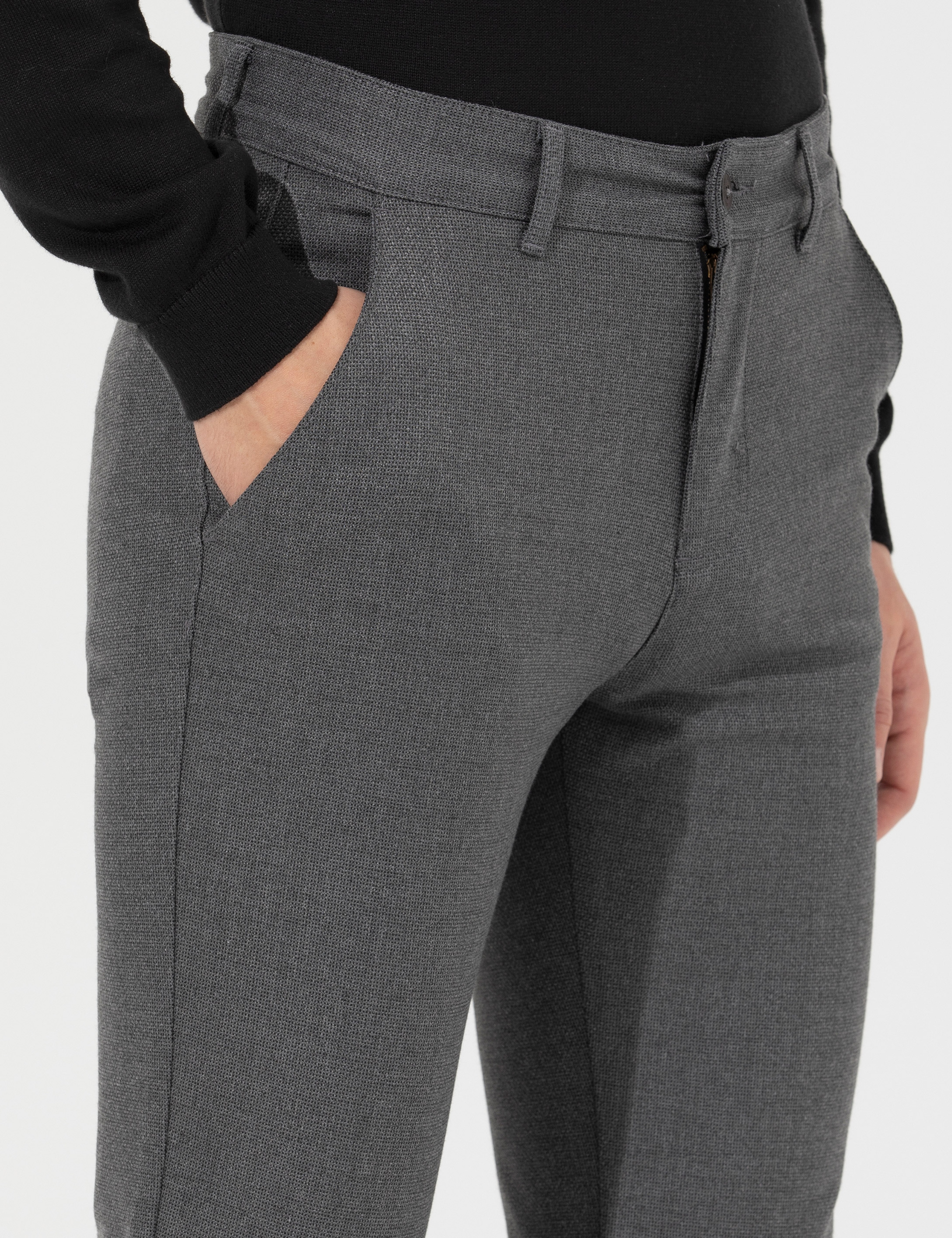 Gri Slim Fit Kanvas Pantolon - Image 5