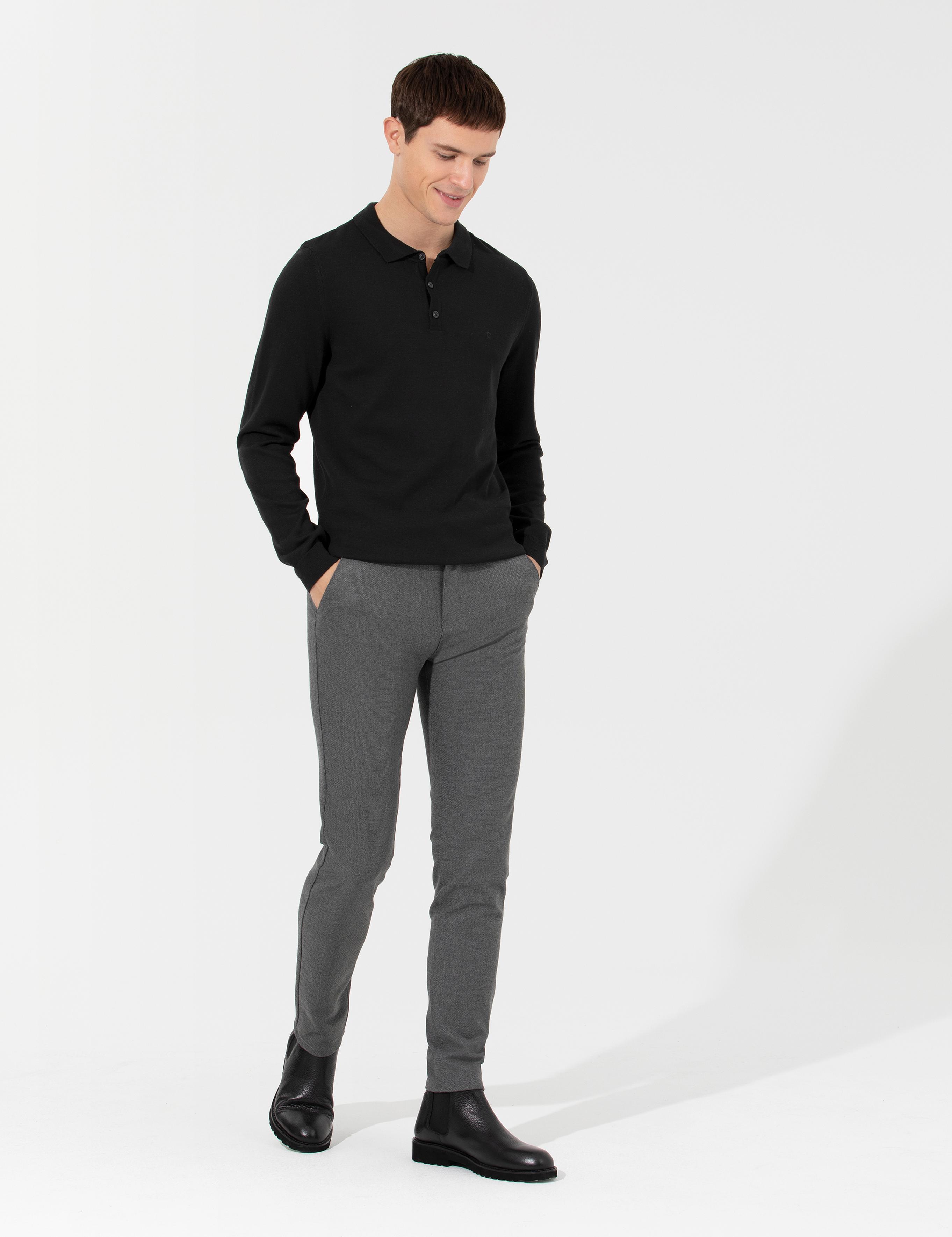 Gri Slim Fit Kanvas Pantolon