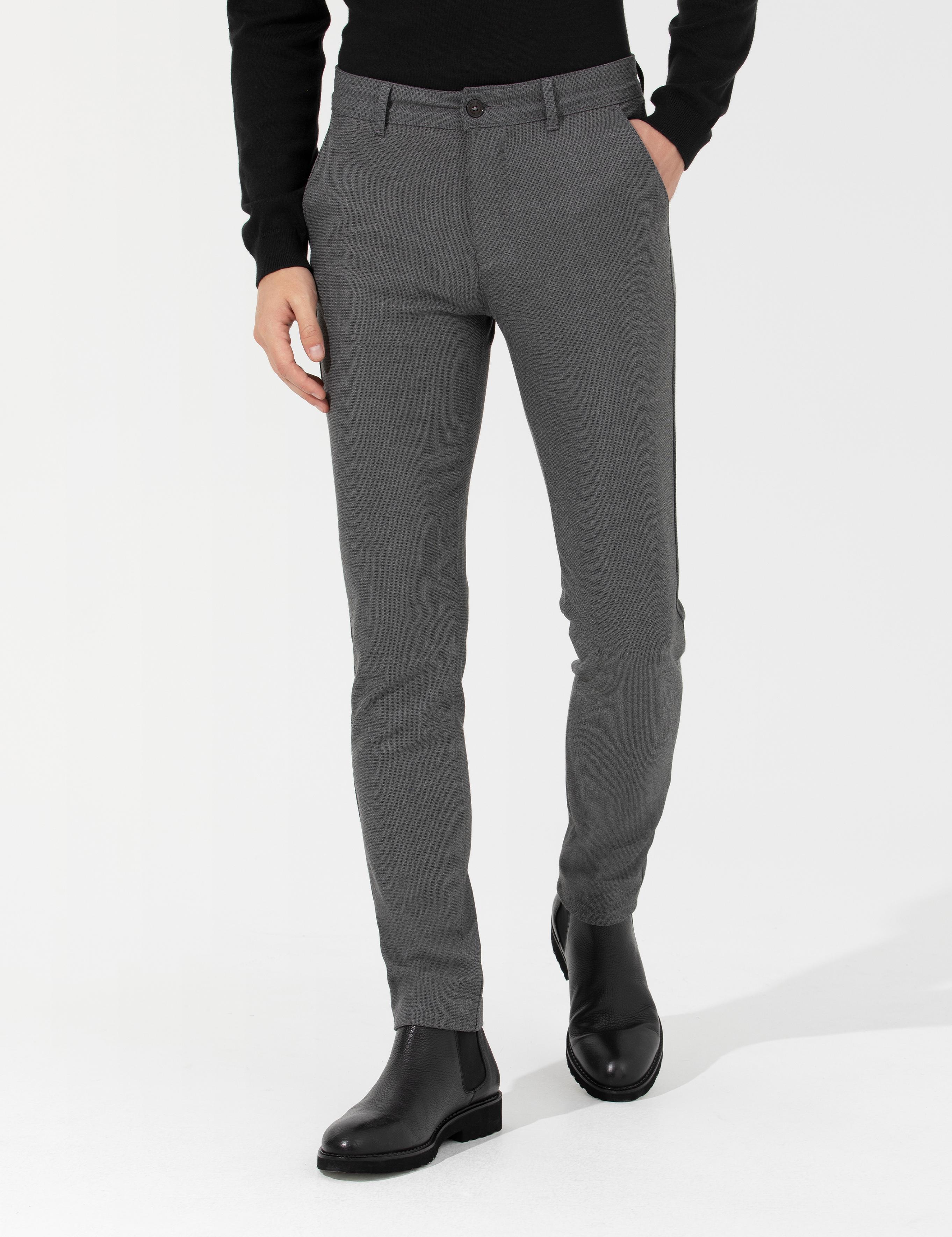 Gri Slim Fit Kanvas Pantolon