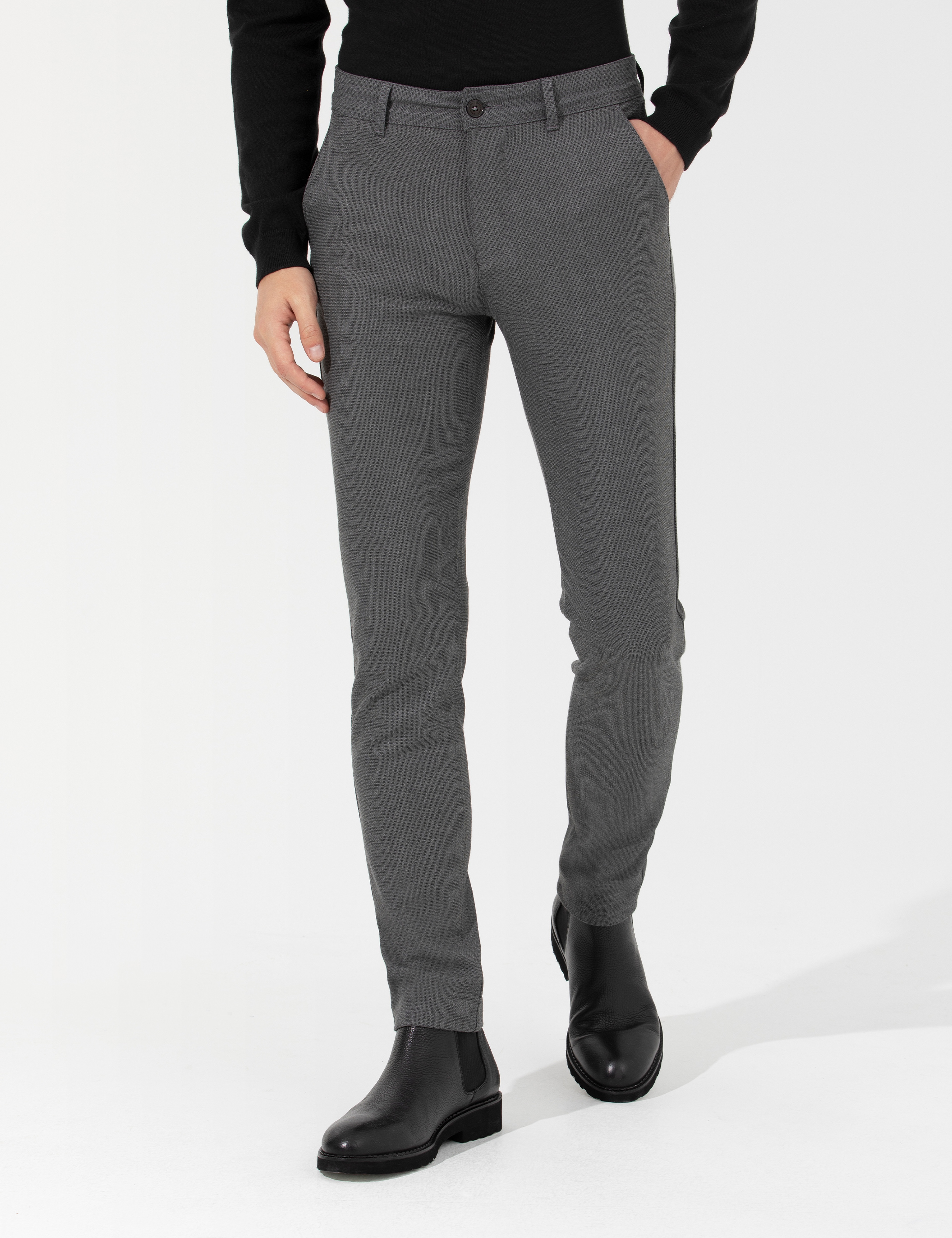 Gri Slim Fit Kanvas Pantolon - Image 2