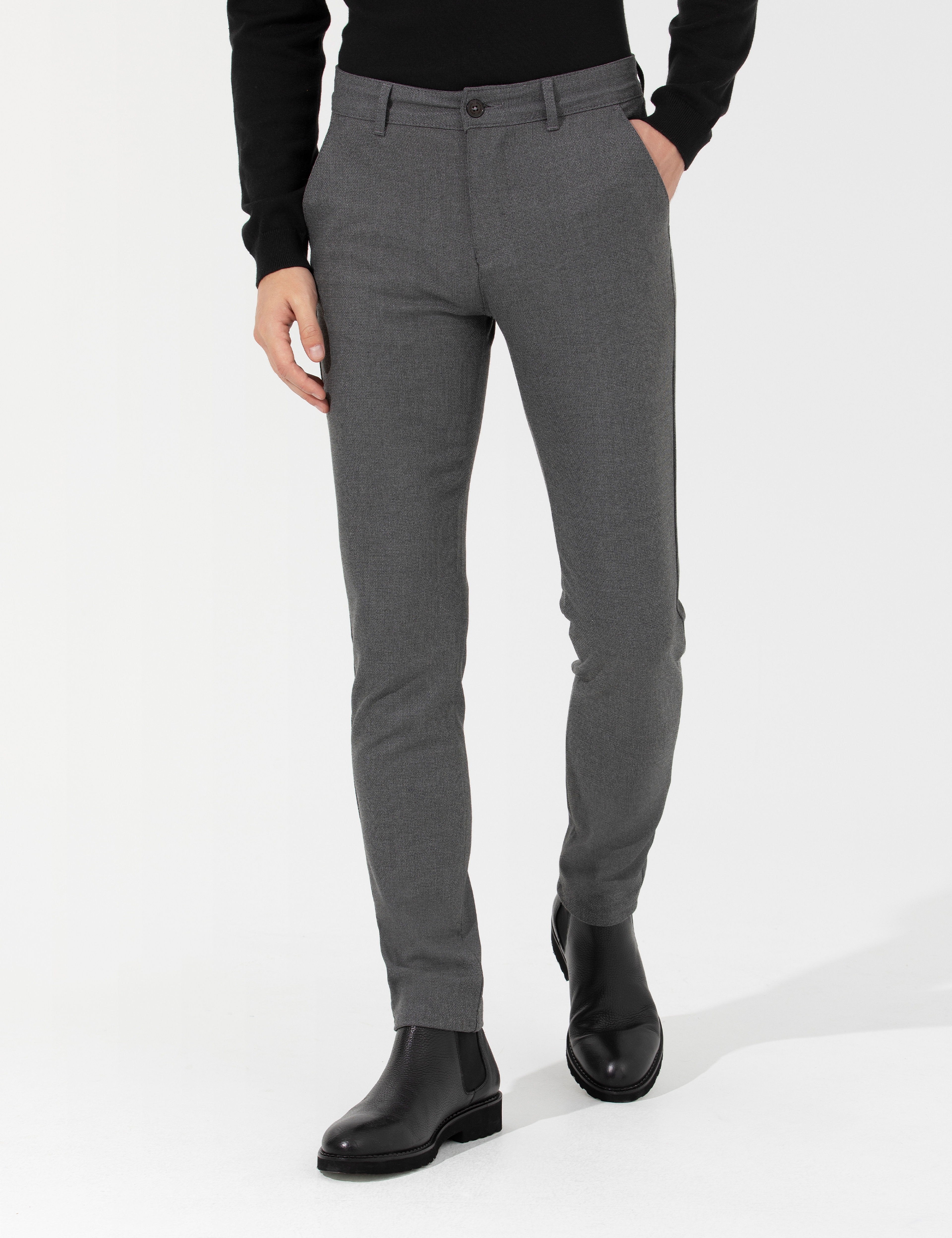 Gri Slim Fit Kanvas Pantolon