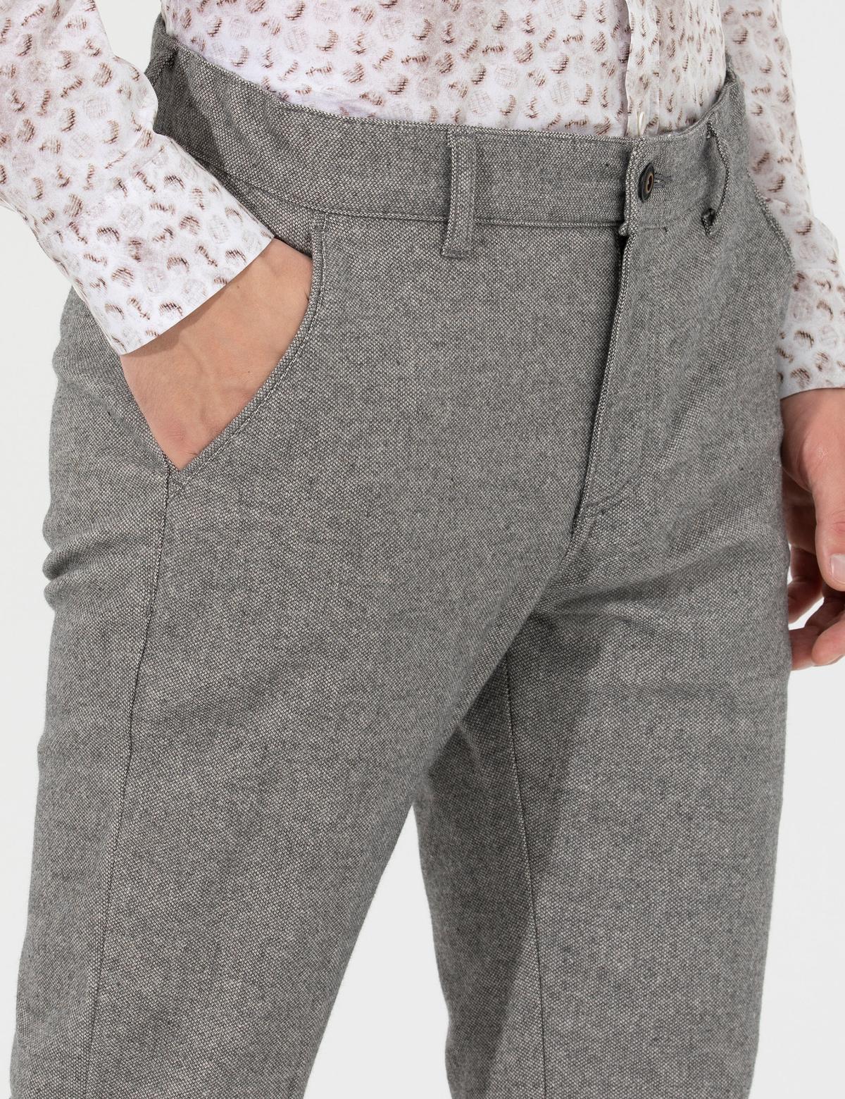 Gri Slim Fit Kanvas Pantolon - 50259778053